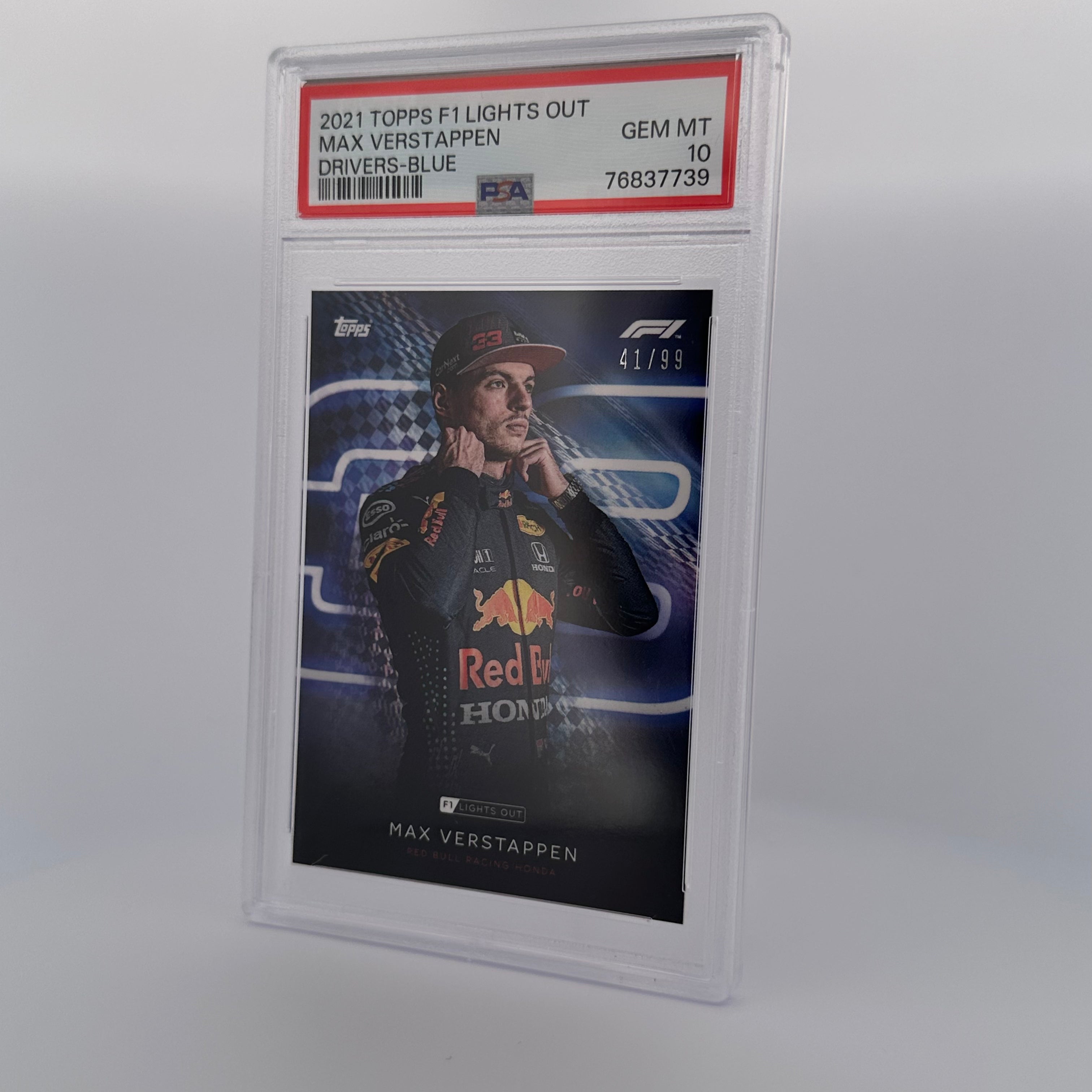 PSA 10 41/99 Max Verstappen 2021 Formula 1 Drivers Championship Blue Parallel Card - Rare Collectible for Racing Fans & Sports Memorabilia Enthusiasts