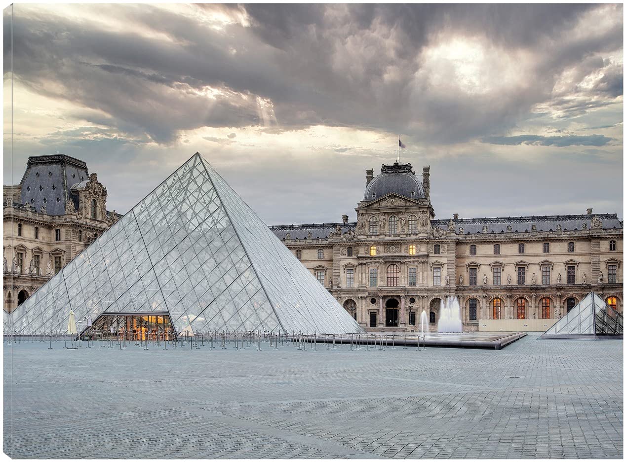Louvre Palace Museum II Fine Art Canvas Wall Decor - Hand Painted by Alan Blaustein - 46x35 Inch Ready to Hang Painting for Living Room, Bedroom, Office - Classic European Artwork for Home & Office Decoration