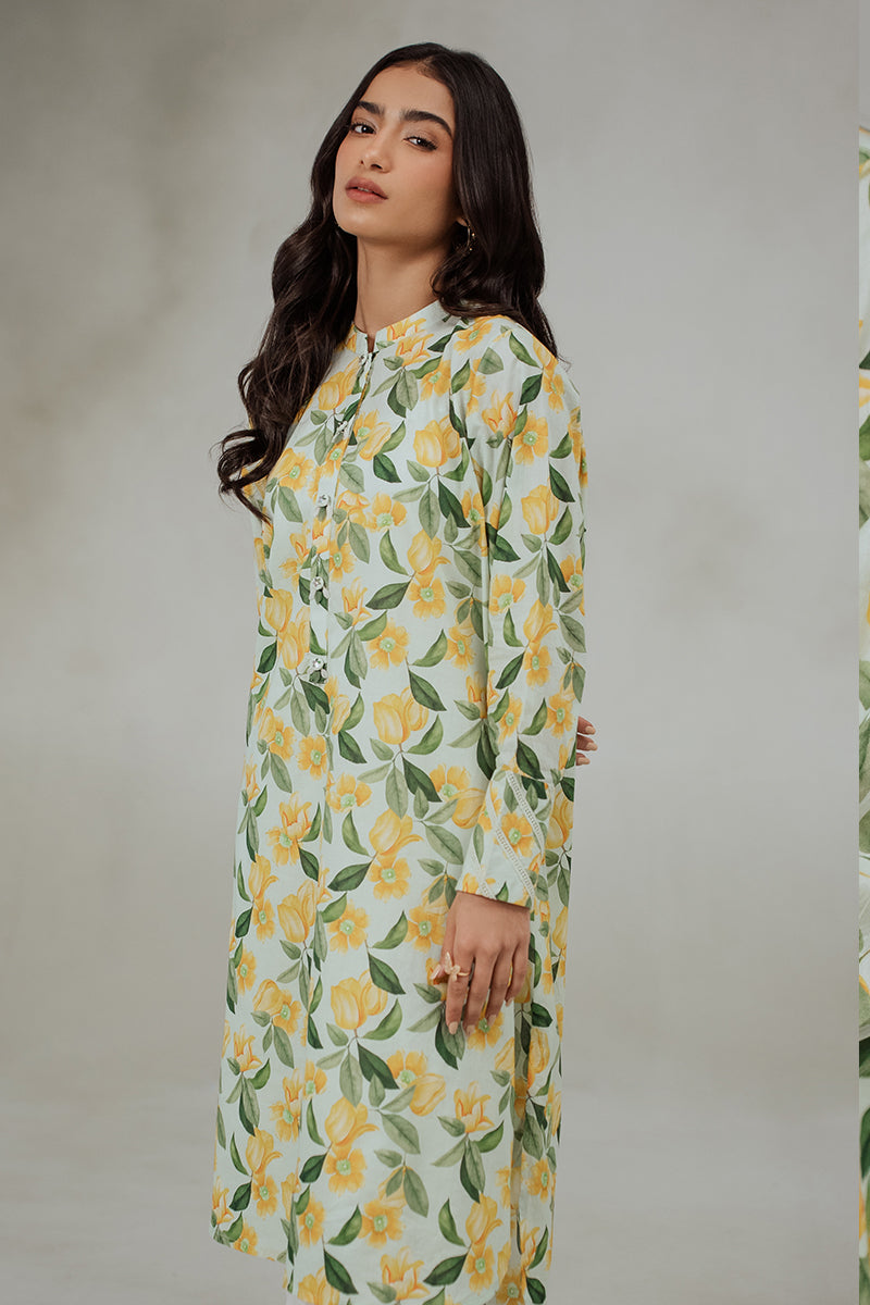 Lemon Glaze Printed Lawn Shirt for Women - Lightweight Summer Blouse, Casual & Boho Style for Outdoor Activities, Beach, and Travel