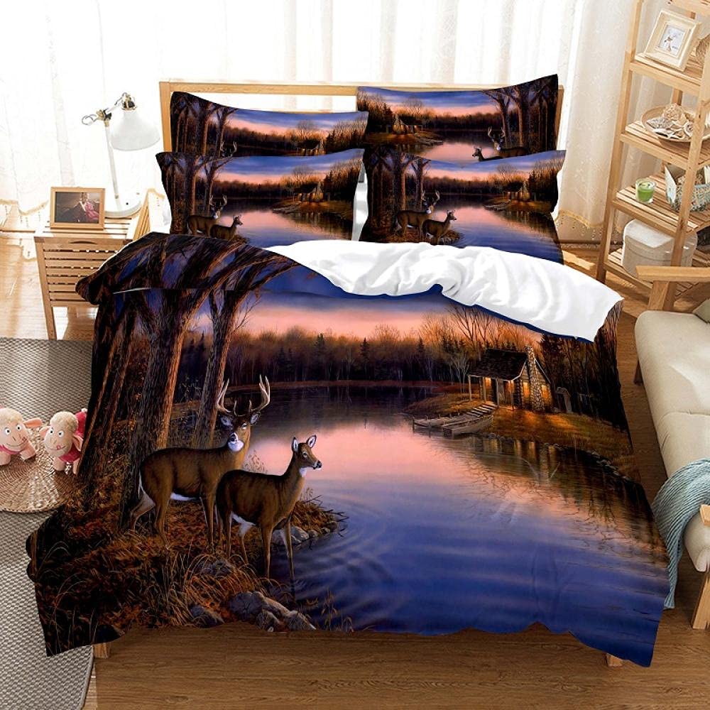 Premium King Size Duvet Cover Set - 3 Piece Soft Fluffy Animal Deer Print Bedding with Anti-Wrinkle Fabric (104