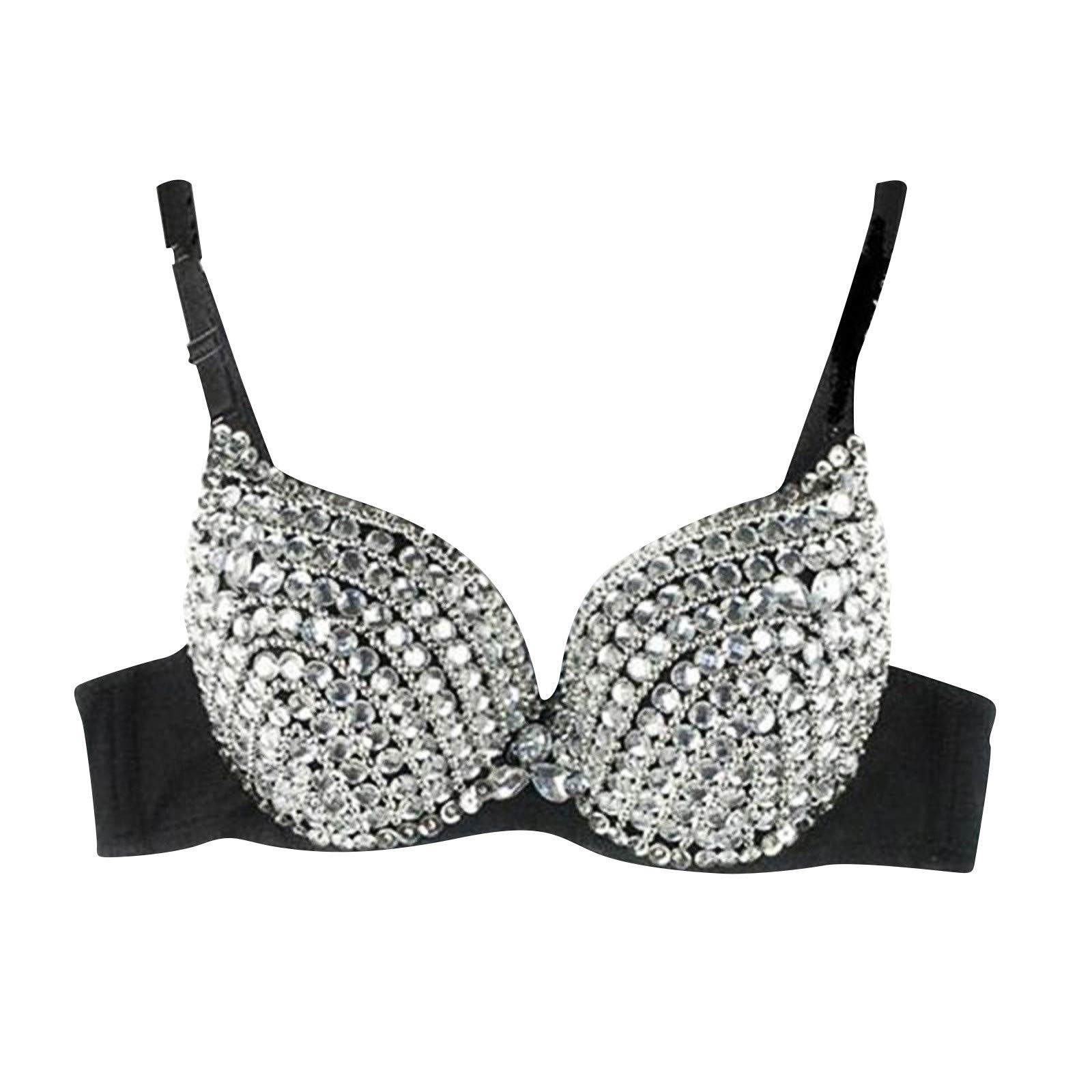 Goth Punk Bra Silver Studded Rhinestone - Women's Fashion Sports Bras for Large Busted - Club & Party Wear