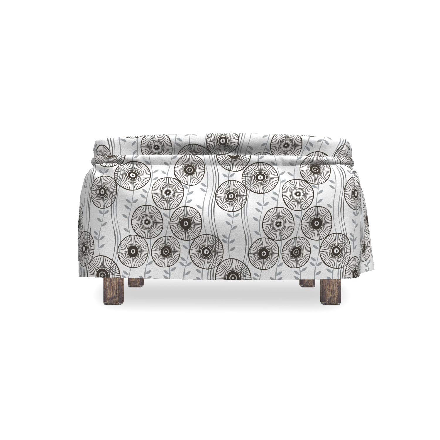 Ambesonne Abstract Ottoman Cover Set - Wagon Wheel Design, 2-Piece Slipcover with Ruffle Skirt for Square/Round Footstools | Dark Taupe Grey & White | Home Decor Accent for Living Room, Bedroom & Office