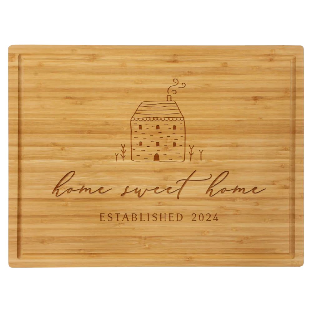 Home Sweet Home 2024 Engraved Wood Cutting Board with Juice Groove - 11.75 x 15.75 Inch Housewarming Gift, Closing Gift, Wedding Present - Perfect for Kitchen Decor, Cheese Serving & Charcuterie Boards