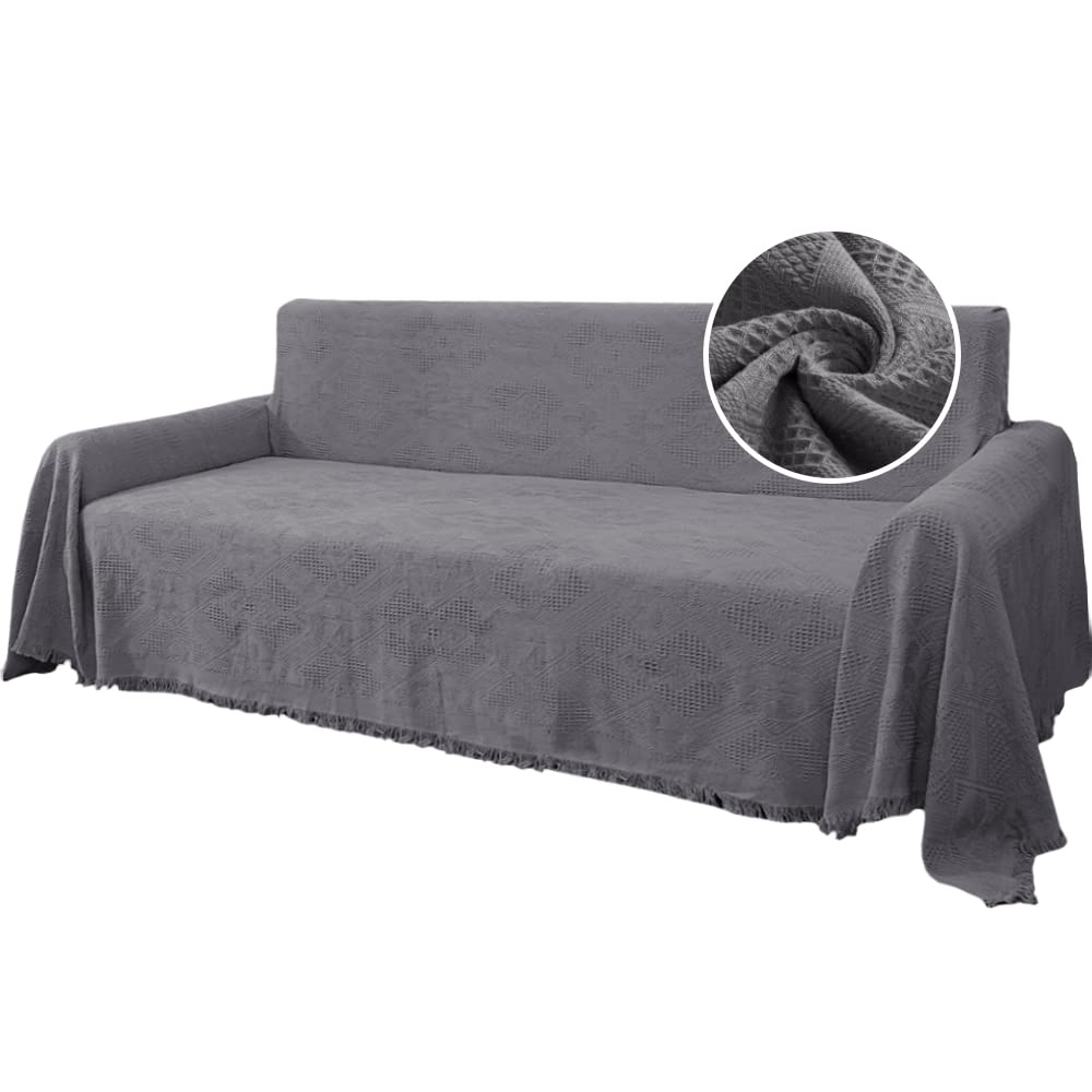 H.VERSAILTEX Jacquard Woven Cotton Sofa Slipcover - Thick, Seamless with Tassels - Fits Most Sofa Shapes (X-Large 71