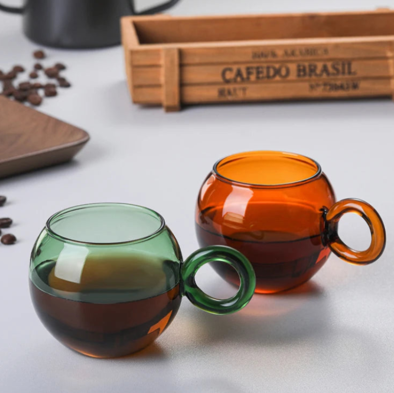 Orbit Ring Glass Mug - 16oz Clear Glass Coffee Cup with Handle, Perfect for Hot & Cold Drinks - Ideal for Home, Office, and Cafe Use