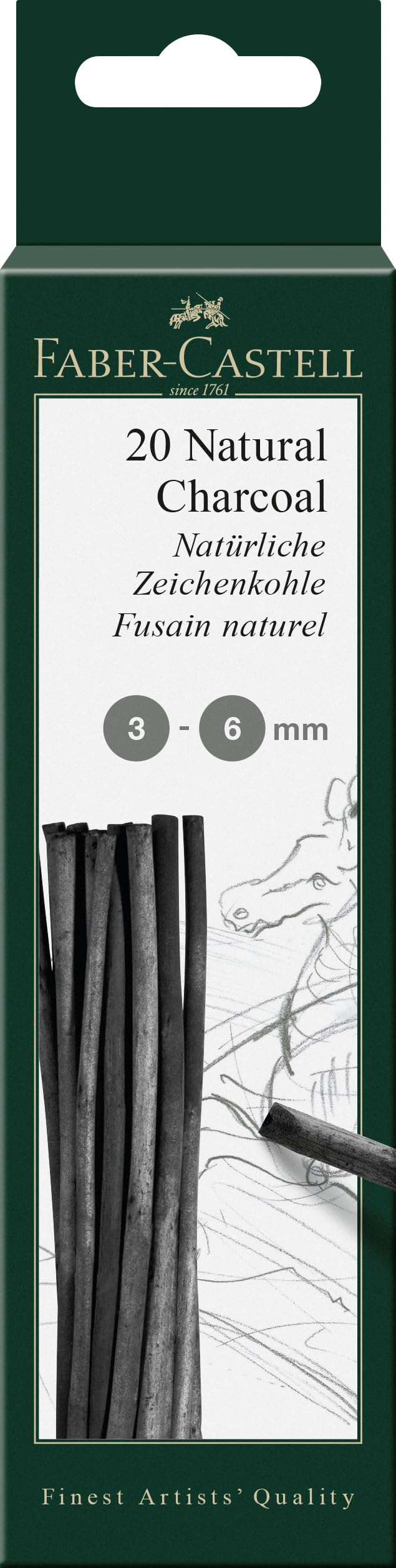 Faber-Castell Pitt 3-6mm Natural Charcoal Sticks for Drawing & Sketching - Set of 20 - Perfect for Artists, Students & Professional Sketching