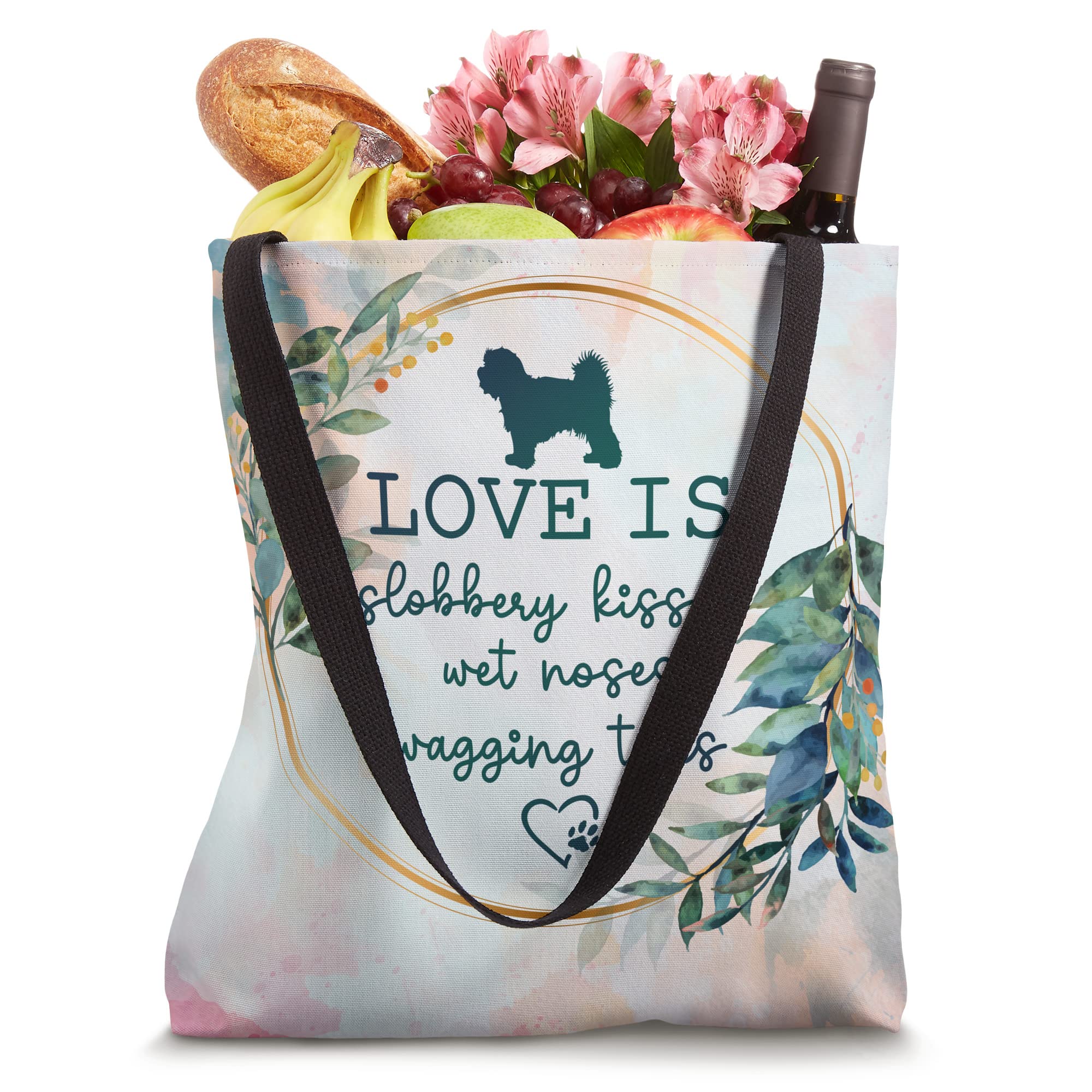 Watercolor Maltese Dog Tote Bag - Cute 'Love is Slobbery Kisses & Wet Nose' Design - Perfect for Dog Lovers, Beach Trips & Grocery Shopping