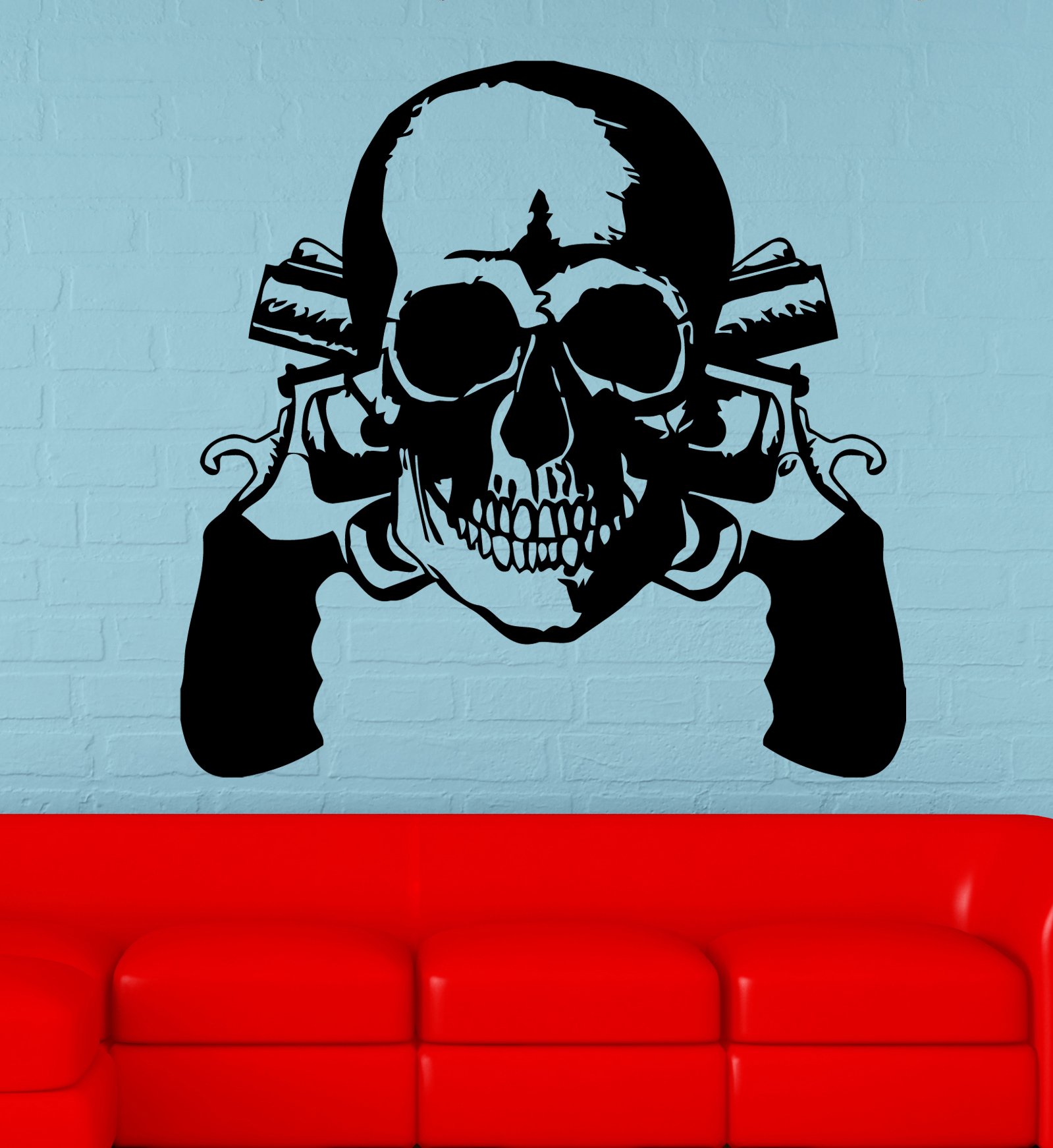 Vinyl Wall Decals - Guns, Revolvers & Skull Gangster Decor Stickers | Removable Mural Art for Home, Office & Man Cave | Easy Peel & Stick Design