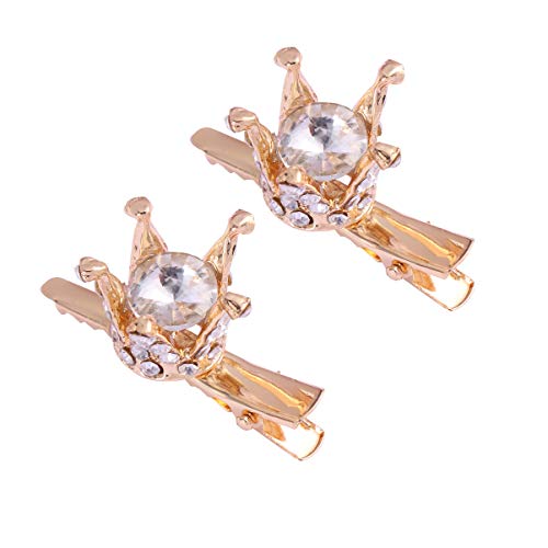 Minkissy 2pcs Mini Crown Hair Clips with Rhinestones - Gold Pointed Alligator Hair Clips for Girls & Kids - Perfect for Birthday Parties, Weddings & Princess Dress Up
