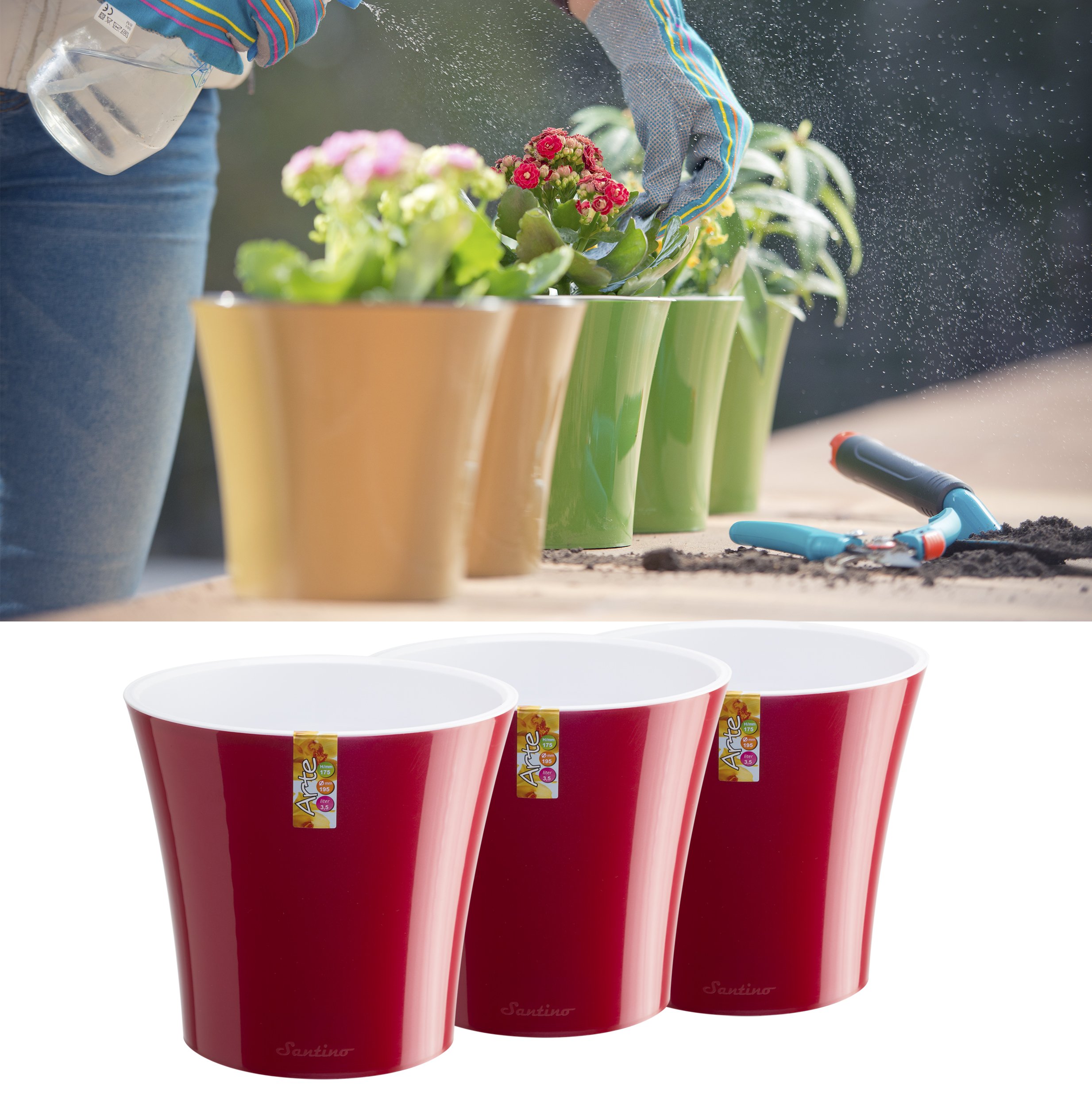 Self Watering Planters 6.5 Inch - Red Pearl & White Flower Pot with Drainage Holes for Indoor Plants, Succulents & Flowers | Plastic Gardening Planter with Water Reservoir | Perfect for Home Decor, Office Desk & Balcony Gardening