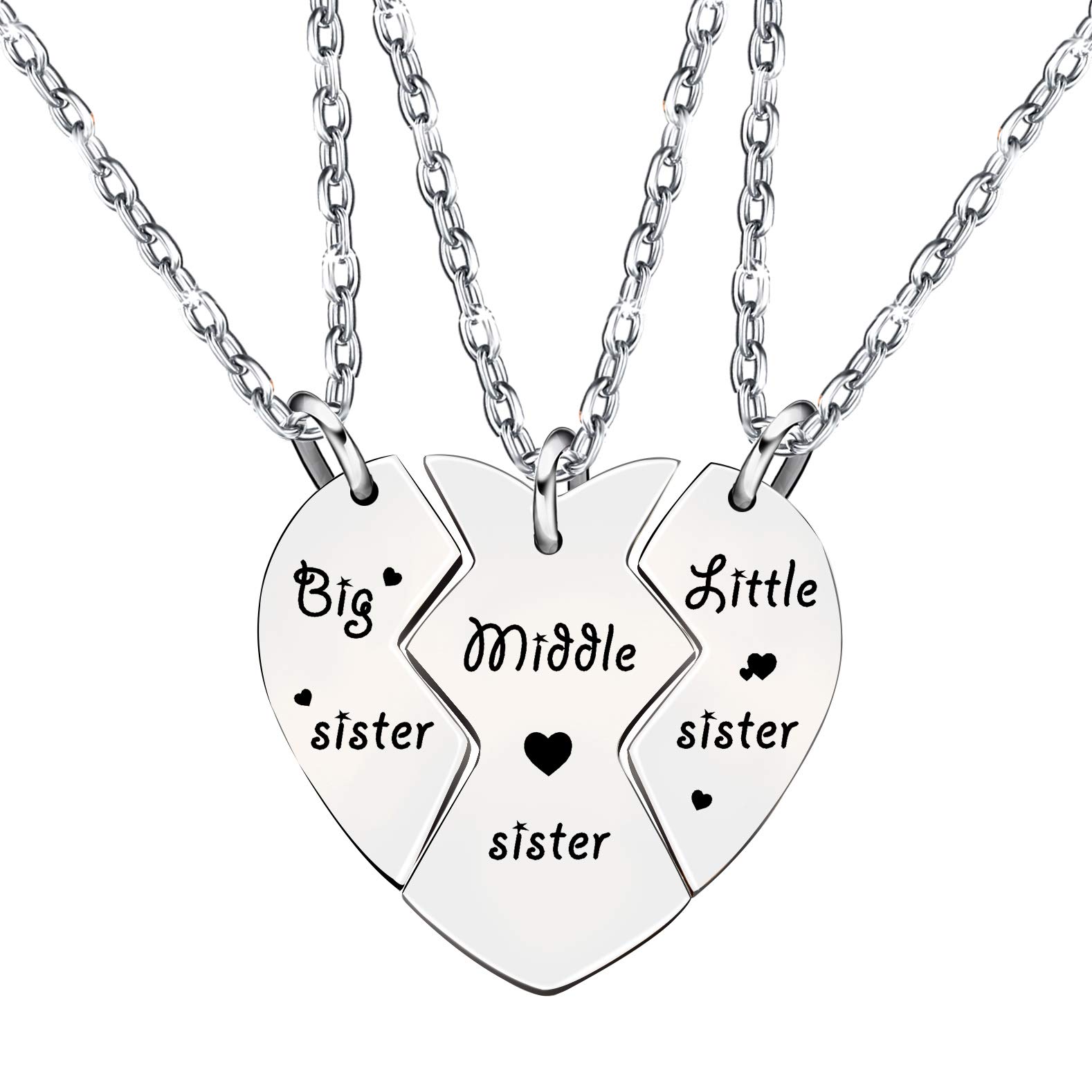 3-Piece Sister Necklace Set - Big Sister, Middle Sister, Little Sister Stainless Steel Jewelry | Meaningful Gifts for Women & Girls | Christmas, Birthday, Sister's Day & Family Occasions