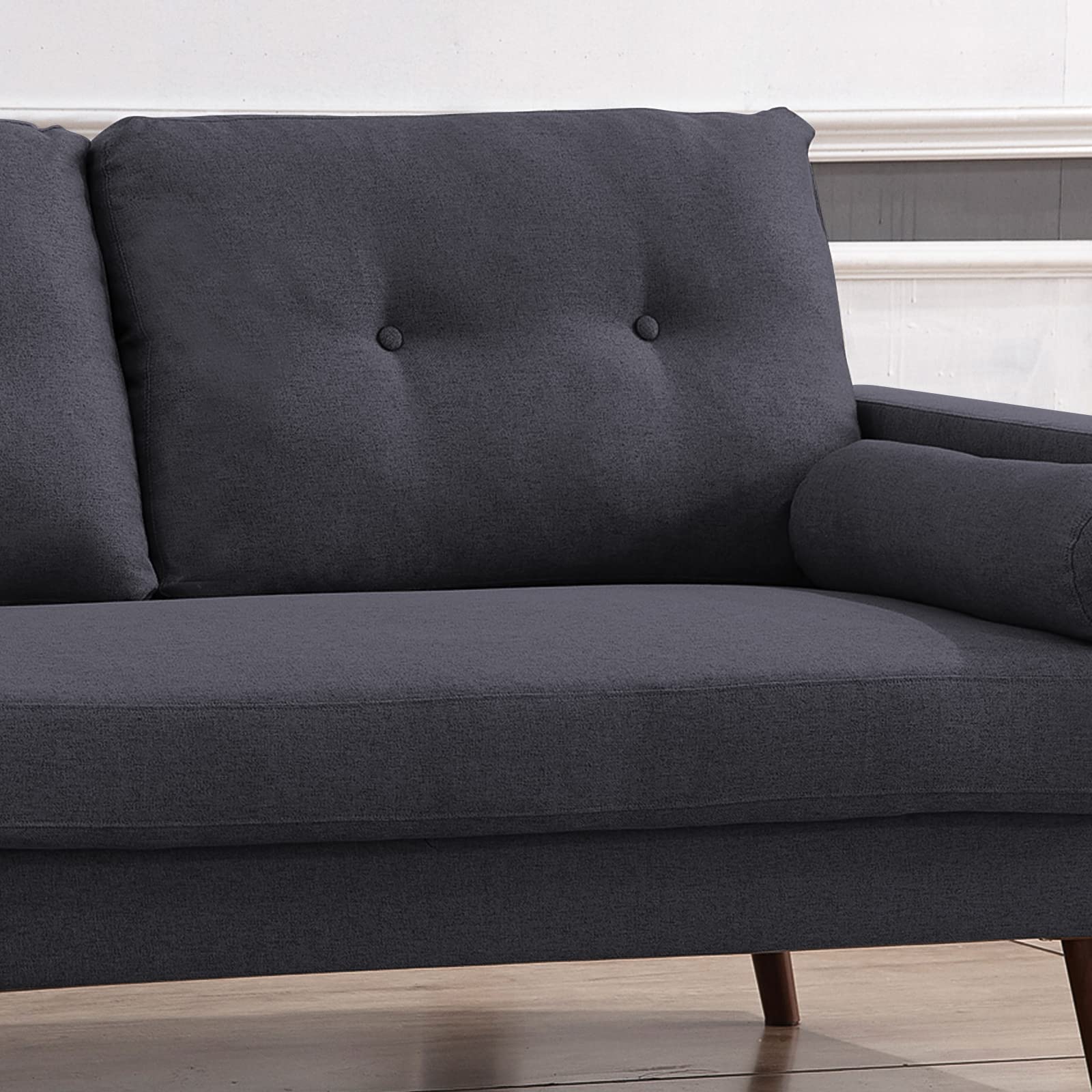 Mid Century Modern Loveseat Sofa - 2-Seat Couch with Solid Wood Legs for Living Room, Bedroom & Apartment - Easy Tool-Free Assembly - Dark Gray - Perfect for Small Spaces, Cozy Reading Nooks & Studio Apartments