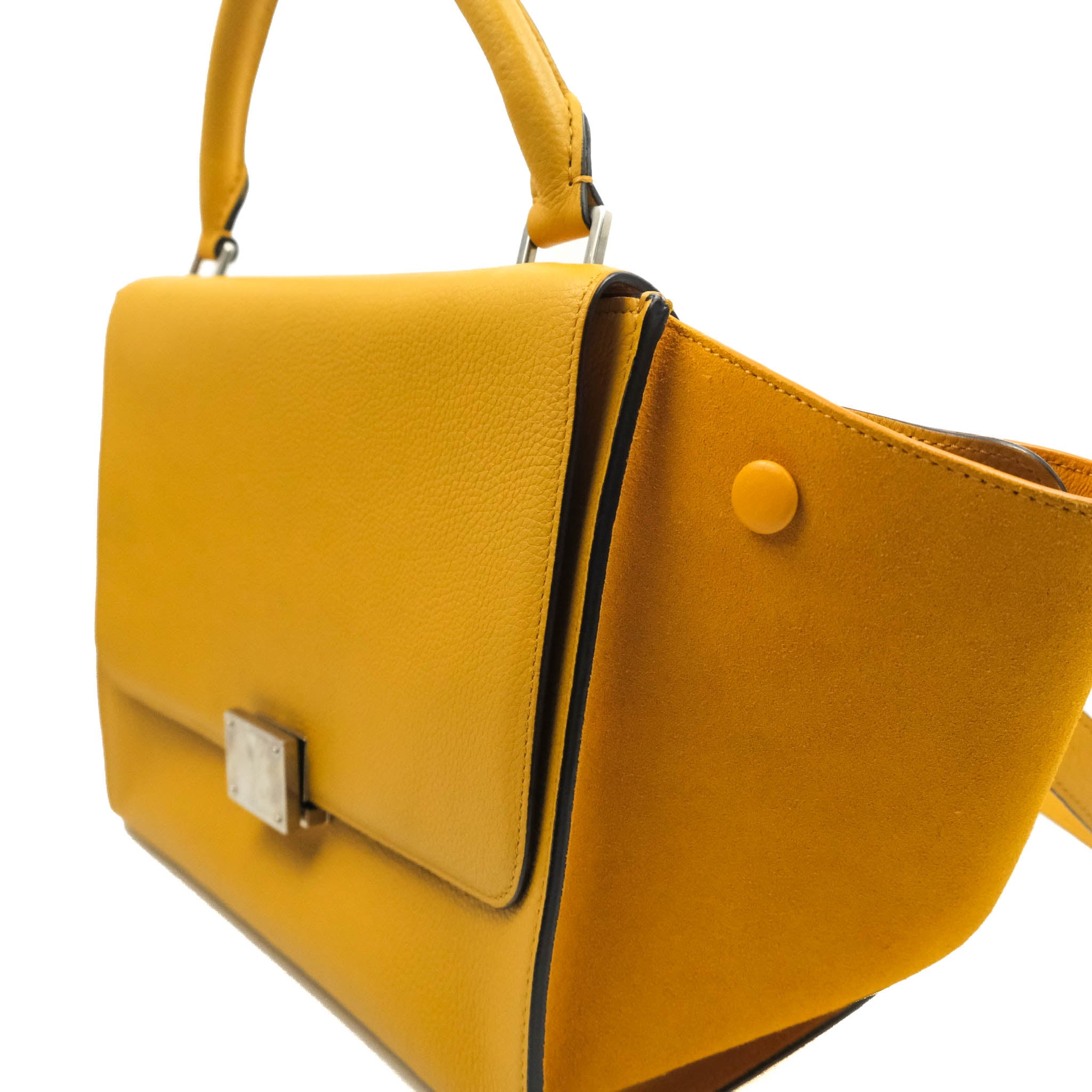 Celine Small Trapeze Bag in Mustard Yellow - Genuine Grained Calfskin Leather Crossbody Purse for Women | Perfect for Work, Travel & Everyday Use