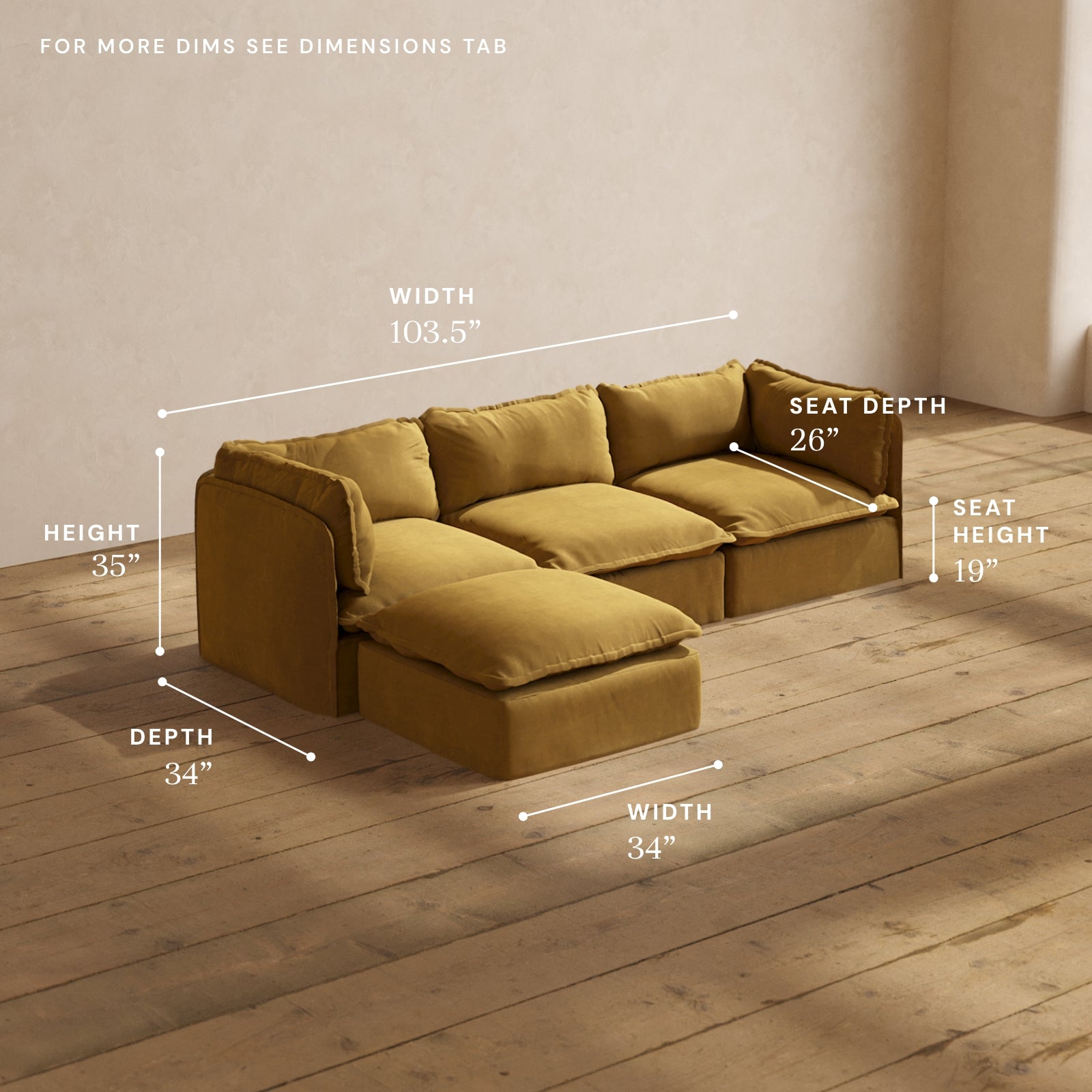 Modular Performance 3-Seater Sectional Sofa in Toffee Brown - Modern L-Shaped Couch for Living Room, Family Room & Home Theater - Soft & Durable Relaxed Blend Fabric