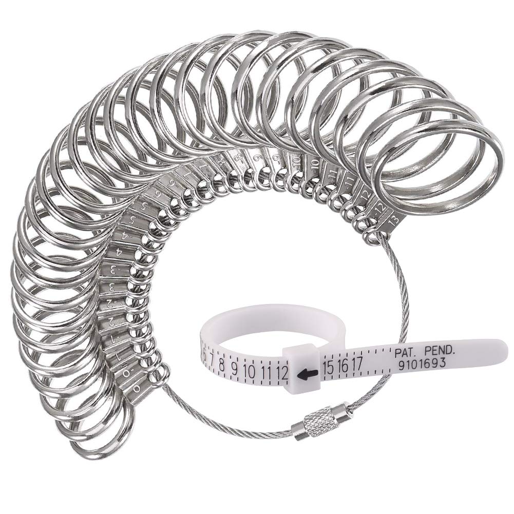 Stainless Steel Ring Sizer Gauge Set (Sizes 0-13) - Professional Finger Ring Measuring Tool with Adjustable Belt for Accurate Jewelry Sizing - Perfect for Jewelers, Engagements & Wedding Ring Fitting
