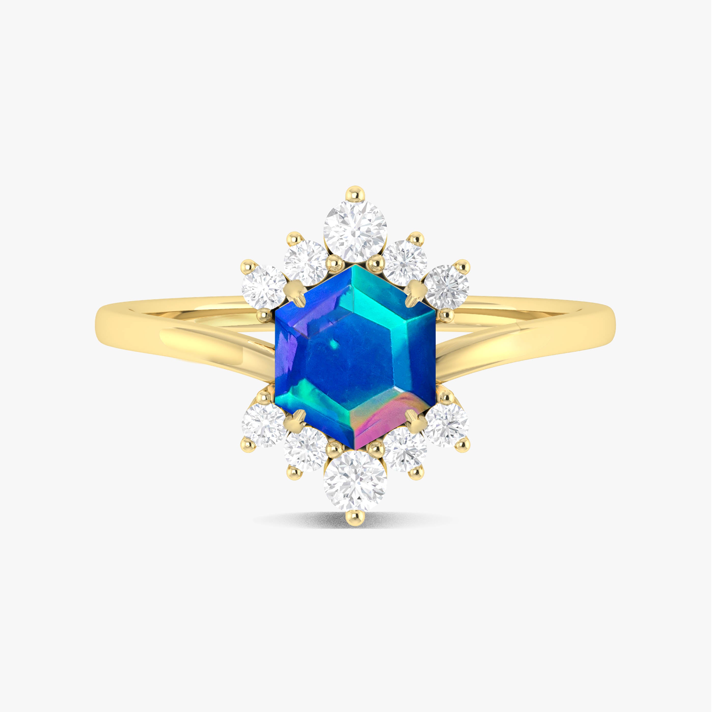 Natural Blue Opal Hexagon Gemstone Ring for Women - Handmade Sterling Silver Boho Jewelry - Perfect for Weddings, Parties & Everyday Wear