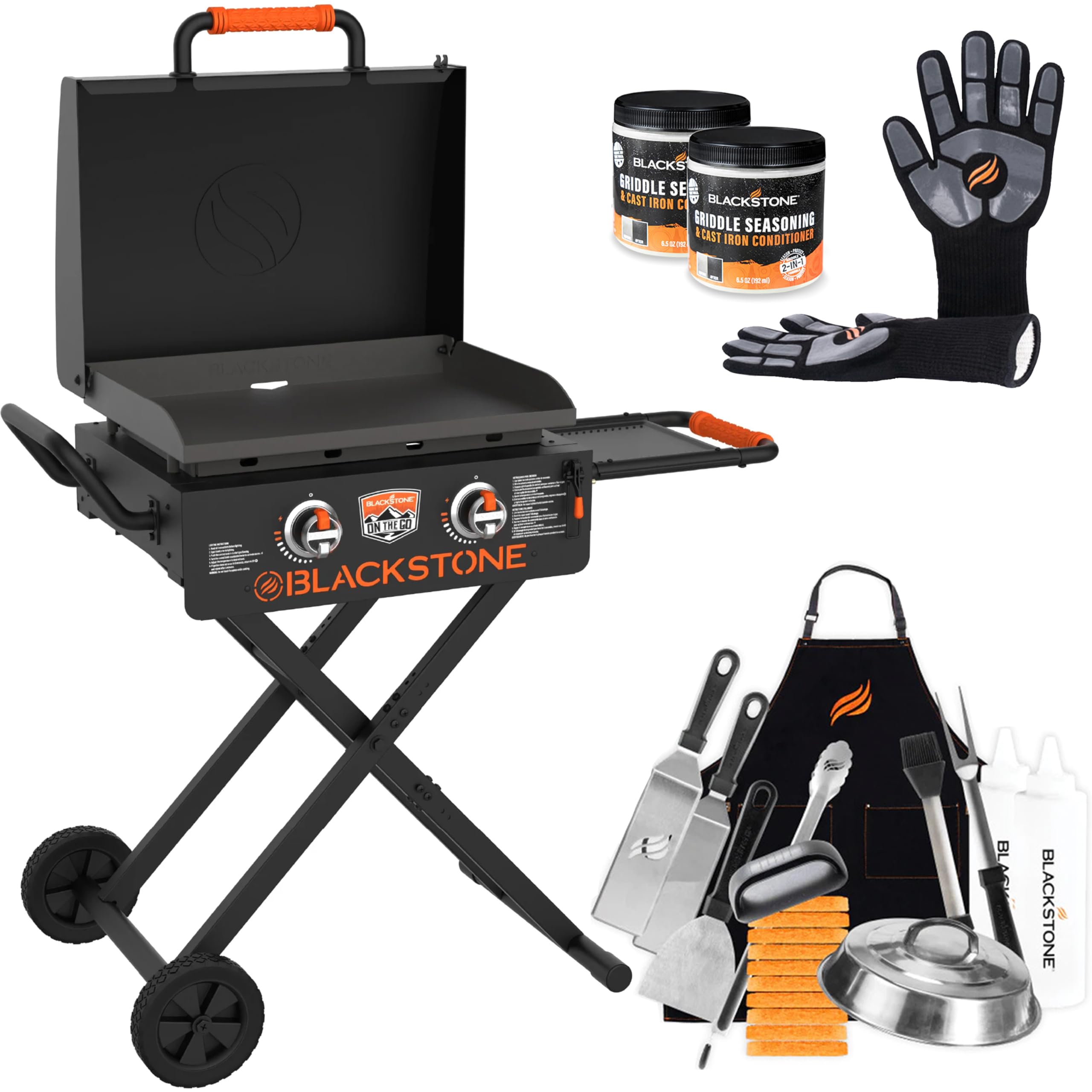 Blackstone 22 Inch Portable Gas Griddle with Flexfold Legs - Outdoor Camping & Tailgating Grill with Accessories, Seasoning Kit & Griddle Gloves for Backyard BBQ, Picnics & RV Cooking
