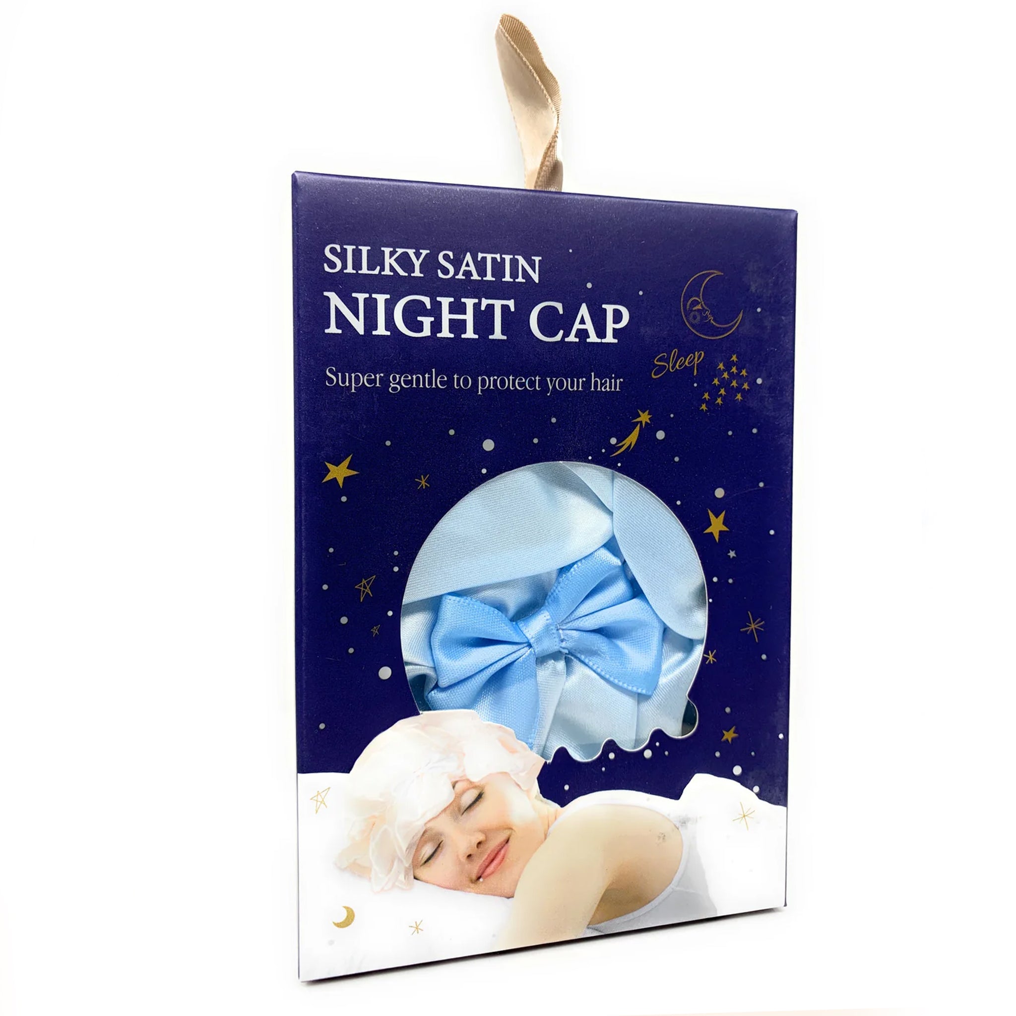 Kingsley Silky Satin Night Cap - Soft Sleep Hat & Bonnet for Women (Light Blue) - Perfect for Hair Protection & Comfortable Sleeping