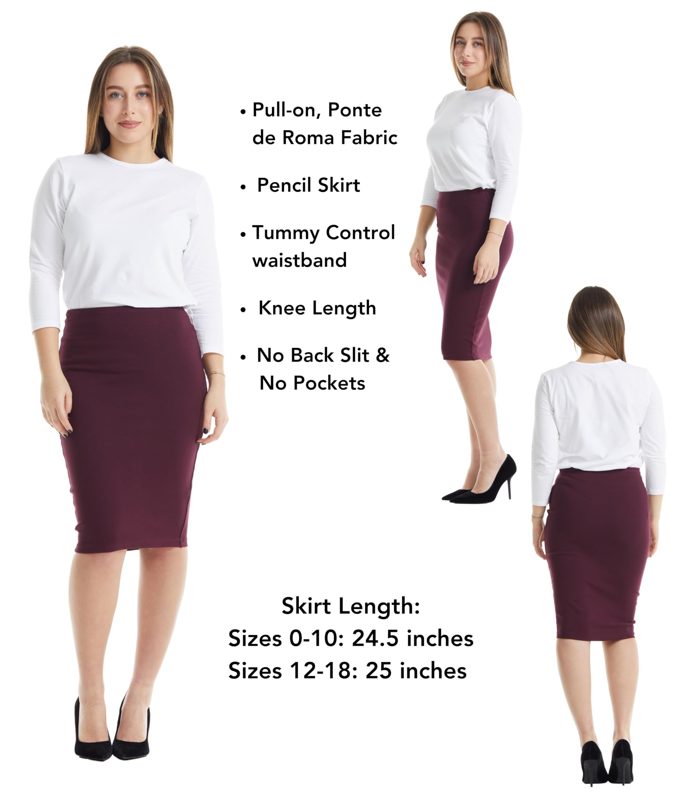 ESTEEZ Women's Pull-On Stretch Ponte Office Pencil Skirt 'Houston' - Comfortable Workwear for Business Women | Perfect for Office, Meetings & Professional Events