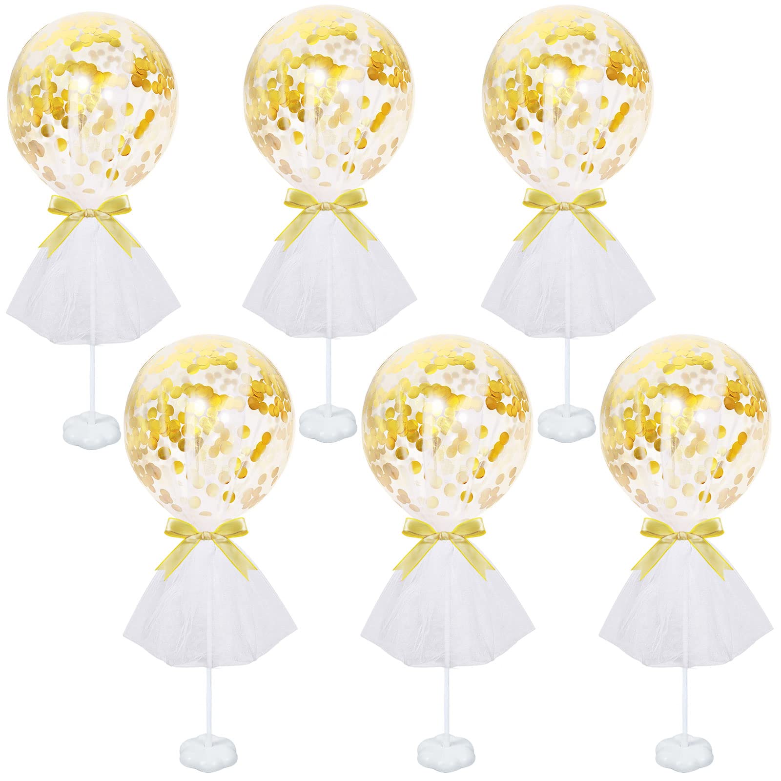 6 Pack Gold & White Tutu Tulle Balloon Centerpieces - Baby Shower Decorations, Kids Birthday Party, Wedding & Bridal Shower Table Decor - 44 Piece Set for Welcome Back Parties & Special Events