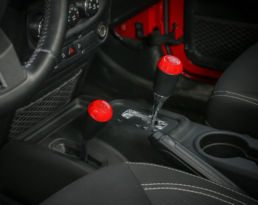Red ABS Car Gear Shift Knob Cover Decal Decor Frame Trim for Jeep Wrangler - Upgrade Your Interior Style (Perfect for Off-Roading & Daily Driving)