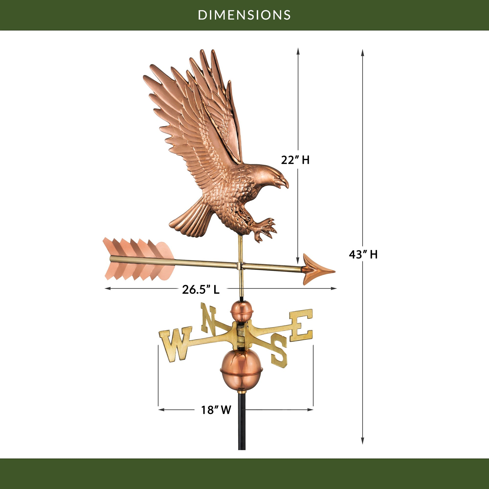 American Bald Eagle Weathervane - Handcrafted Copper Outdoor Decor for Garden, Roof & Yard | Patriotic Home & Farmhouse Decoration