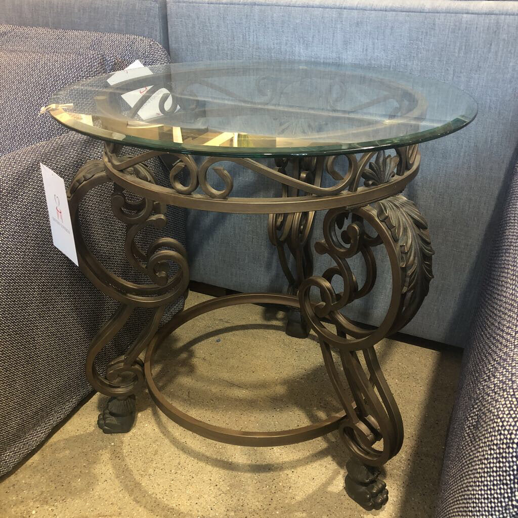 Neoclassical Style Sculpture Base with Round Glass Top Side Table - 28