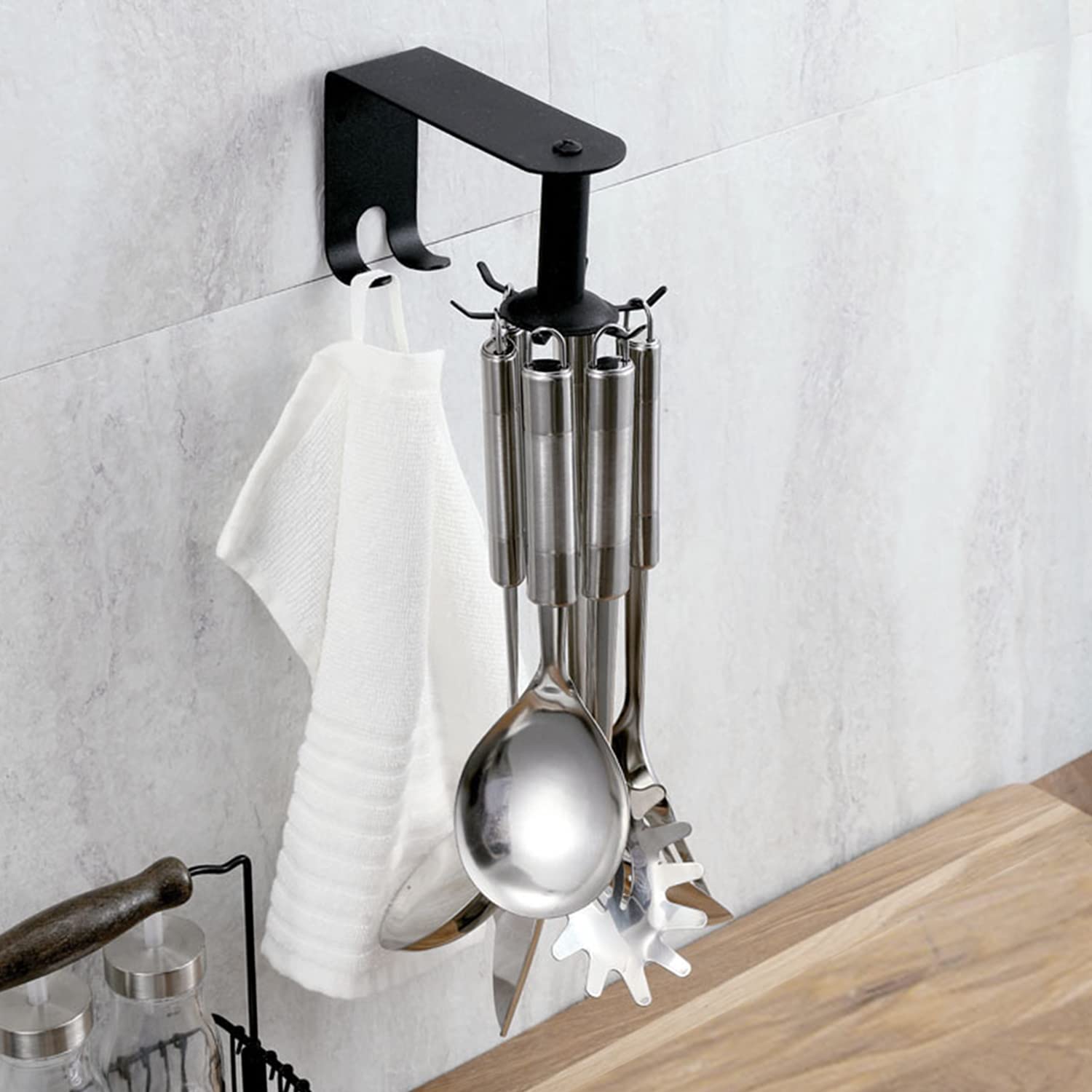 360° Rotatable Stainless Steel Hooks Rack - 10 Hooks for Kitchen, Bathroom & Cabinet Storage