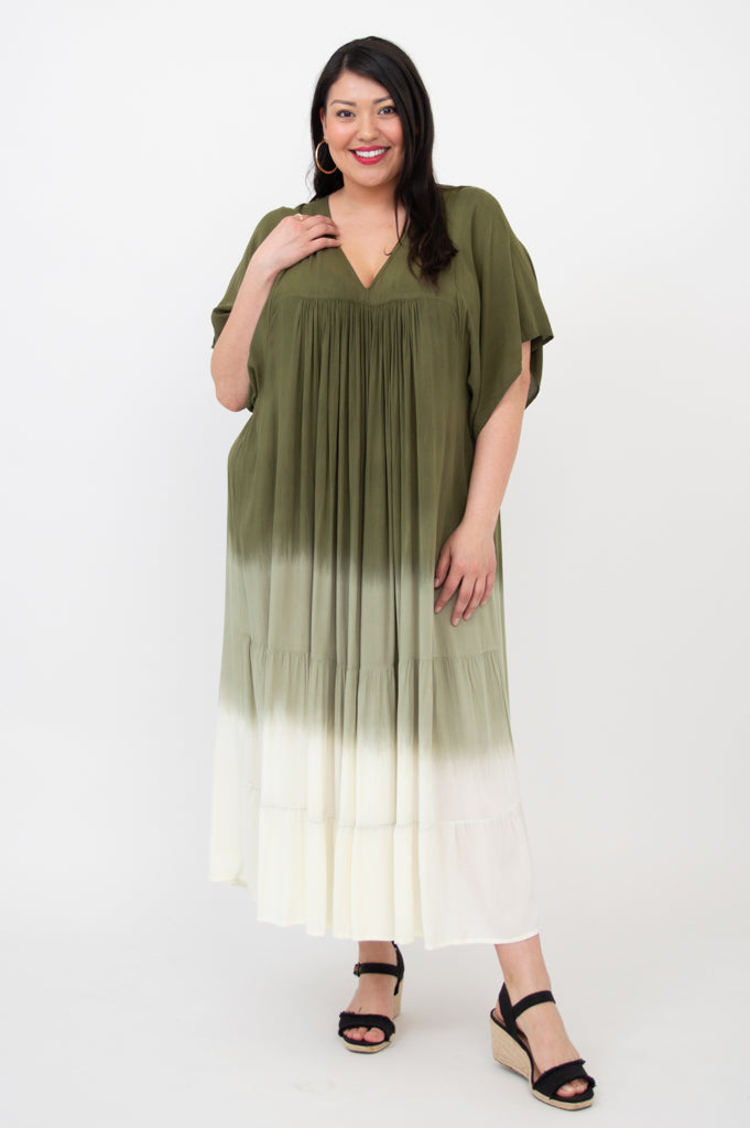 Empress Dress - Green Dip Dye Maxi Dress for Women | Boho Chic Summer Dress for Beach, Wedding & Special Occasions