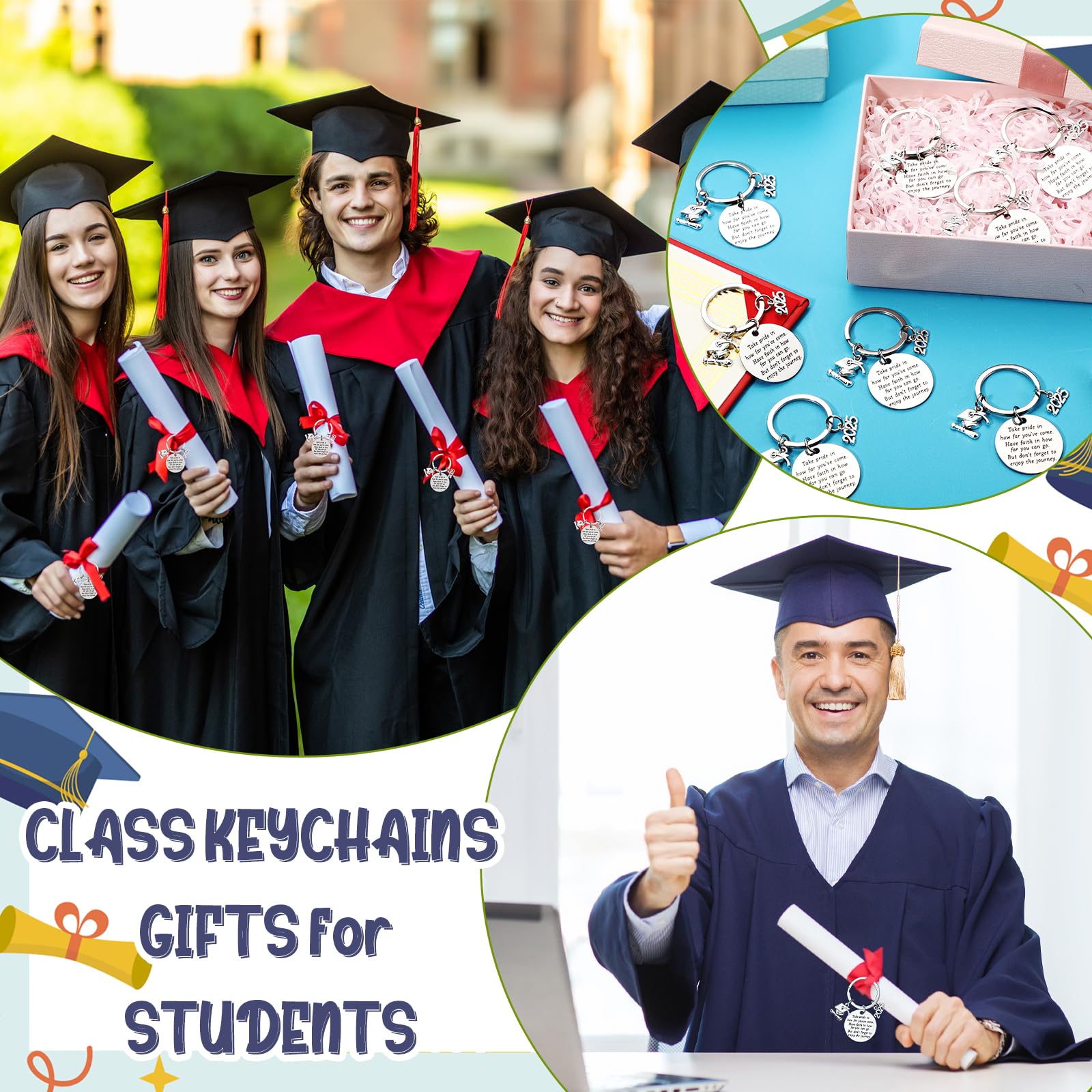 **2025 Graduation Keychain Bulk - Inspirational Motivational Gift for Graduates, Class of 2025 Keychains - Perfect for Graduation Parties, School Events & Gift Giving**