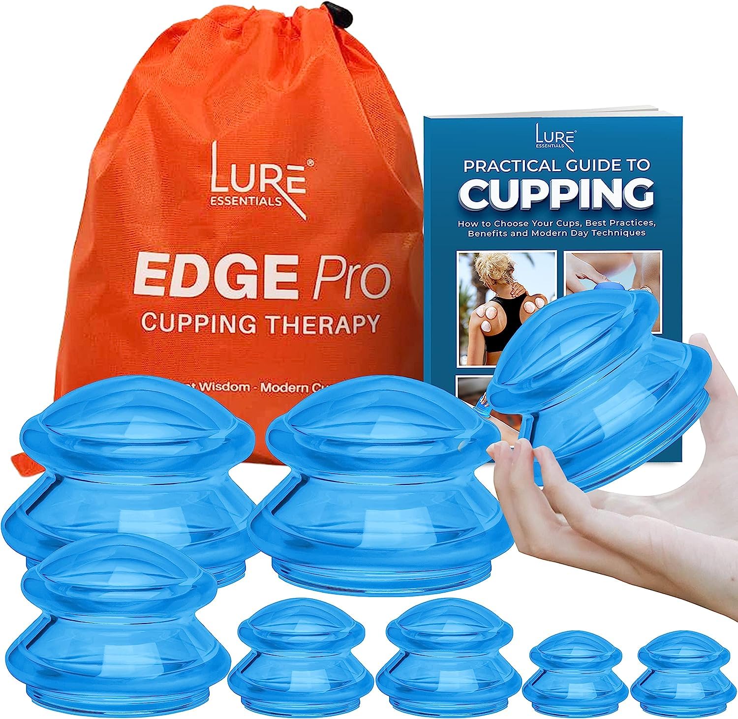 Professional 8-Piece Silicone Cupping Therapy Set - Massage Cups for Myofascial Release, Pain Relief & Cellulite Reduction - Lure Blue - Perfect for Home Spa, Physical Therapy & Holistic Wellness