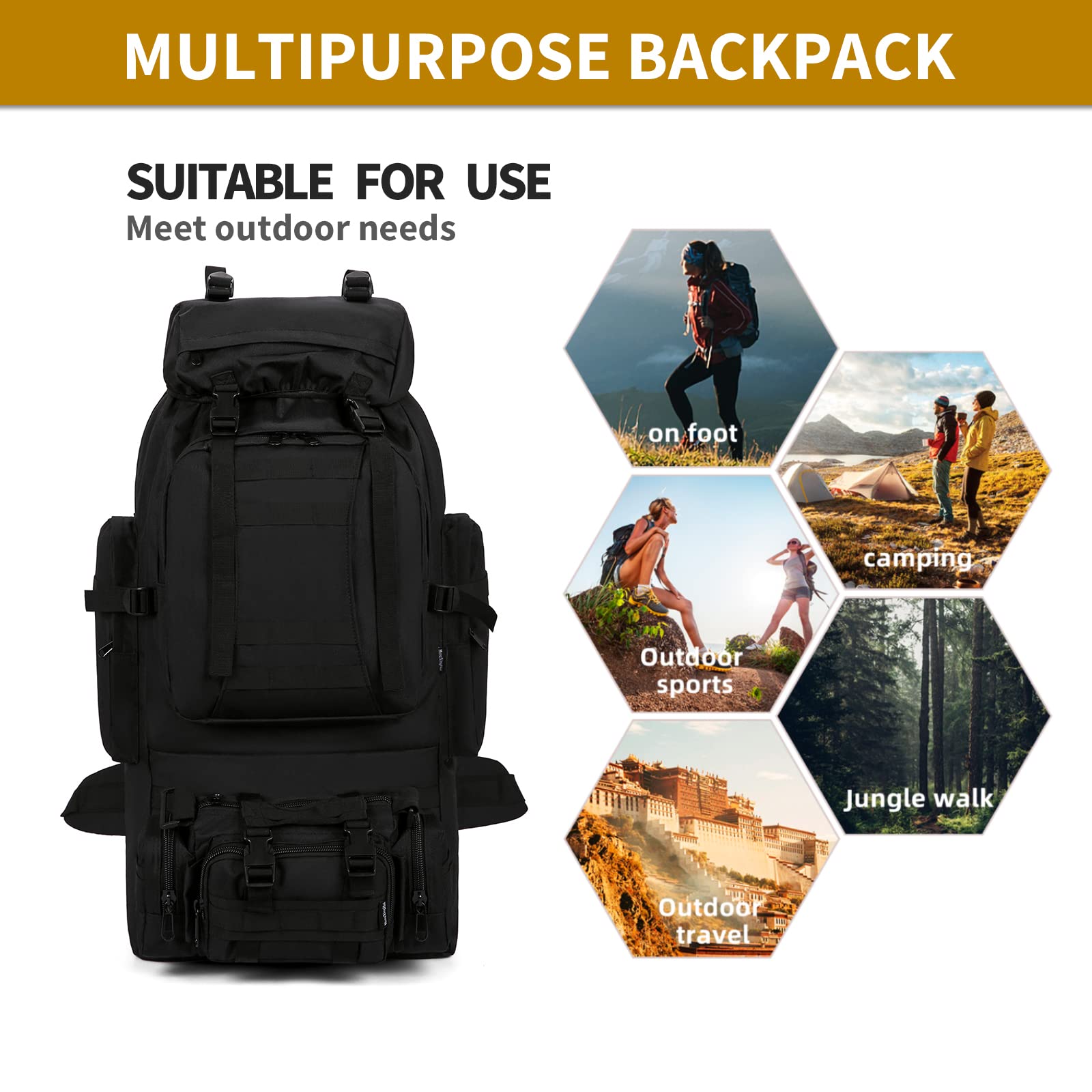 Tactical Backpack Military Grade - Large Capacity Molle Rucksack with Detachable Pouches for Camping, Hiking & Outdoor Adventures (Men & Women) - Perfect for Travel, Survival Gear & Everyday Use