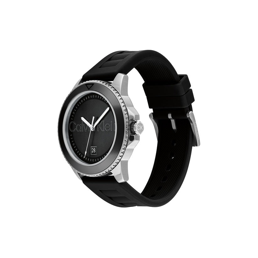 CALVIN KLEIN AQUEOUS Black Silicone Strap Watch 25200386 - Waterproof Unisex Casual Watch for Men & Women - Perfect for Everyday Wear, Office & Outdoor Activities