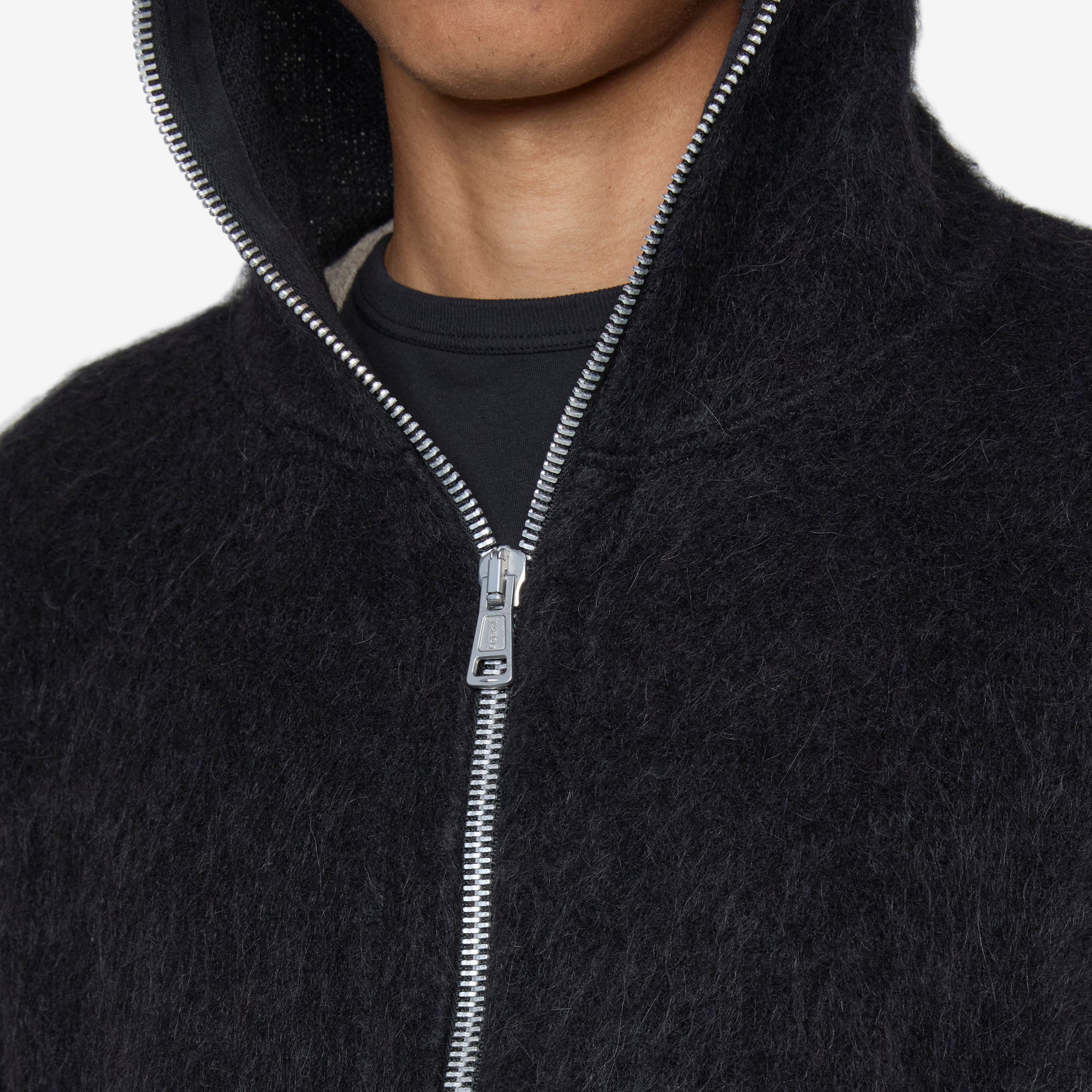 Men's Black Full Zip Hoodie with Soft Wool Lining - Cozy Winter Wear for Outdoor Activities & Casual Style