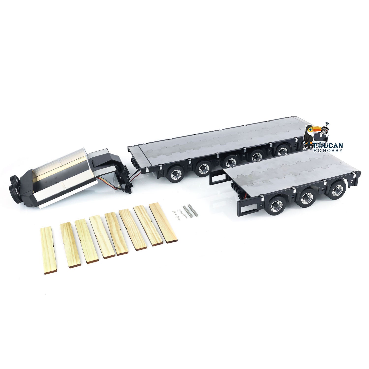 1/14 Scale 9 Axle Extendable Metal Trailer for RC Tractor Trucks & Remote Control Cars - Realistic Simulation Model with LED Lights - Perfect for RC Construction Play, Off-Road Adventures & Collector Displays