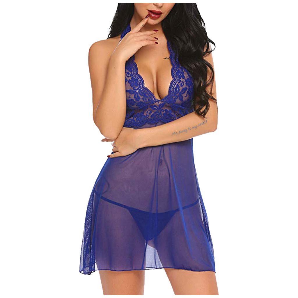 Sexy Women's Lace Lingerie Set - Sling Halter Nightdress & Pajamas for Sleepwear, Boudoir & Romantic Nights | Plus Size Available