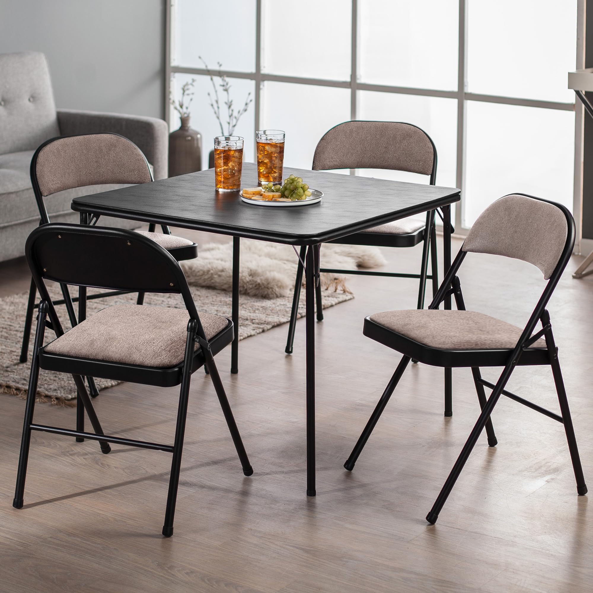 MECO 4 Pack Padded Folding Chairs with Cushioned Corrin Fabric - Comfortable Foldable Chairs in Cinnabar Red - Perfect for Indoor/Outdoor Events, Parties, Camping & Home Use