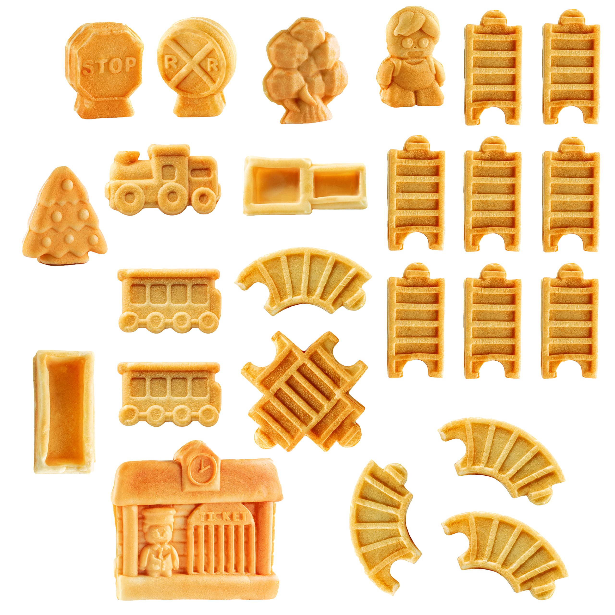 Electric Train Set Waffle Maker - Nonstick Waffle Iron with 4 Removable Dishwasher-Safe Plates for Fun Family Breakfast - Create Train-Shaped Waffles, Pancakes & Tracks - Includes Recipes - Perfect Kids Gift for Birthday & Holiday Breakfast