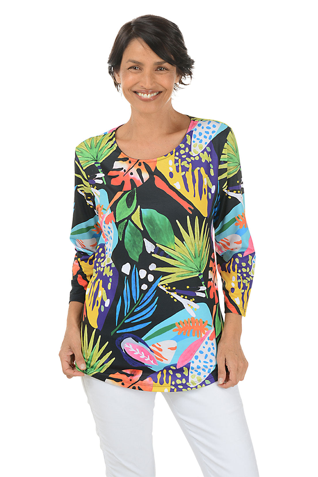 Harmony Curved Hem Knit Top for Women - Soft Stretch Casual T-Shirt | Perfect for Layering, Everyday Wear & Office Outfits