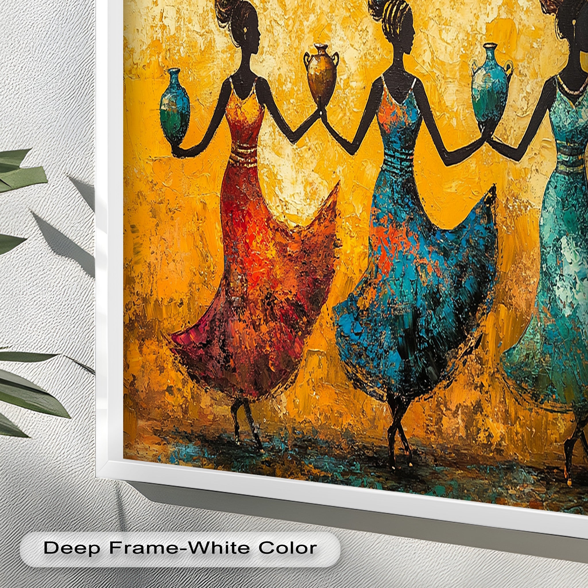 African Dance Wall Art - Handmade Women Oil Painting for Living Room & Bedroom Decor