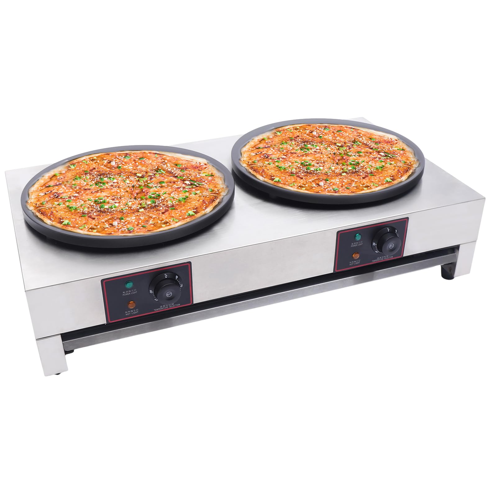 Commercial Electric Crepe Maker - 2-Burner Non-Stick Pancake Machine with Temperature Control, 3400W 110V for Restaurants, Cafes & Dessert Shops - Perfect for Making Crepes, Pancakes & Waffles at Home or Business
