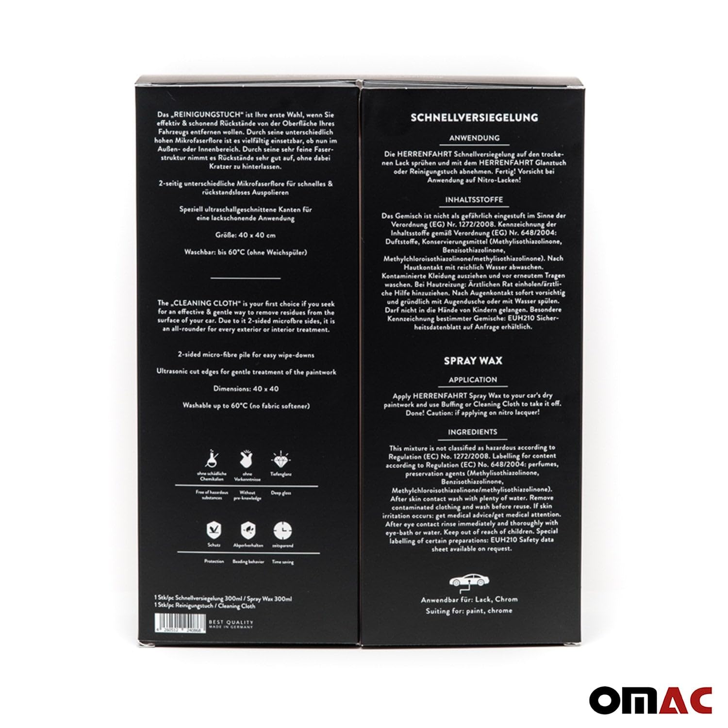 OMAC Quick Detailing & Wax Finish Spray with Microfiber Cloth Kit - Premium Car Cleaning & Polishing Set for Shine Protection - Perfect for Auto Detailing, Car Wash, Waxing & Interior Care