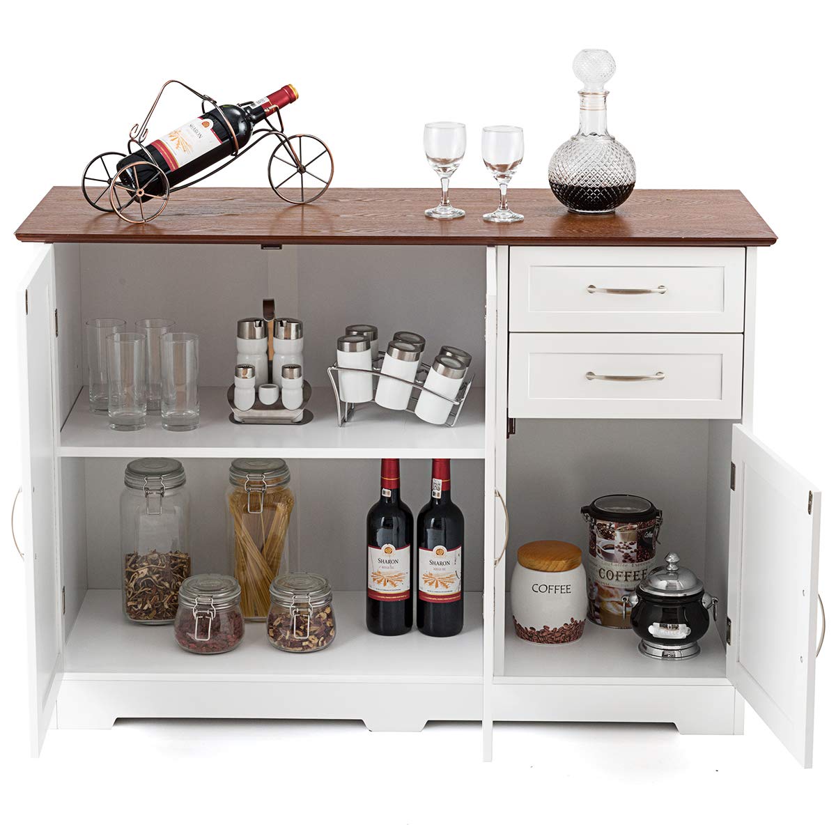 Giantex Buffet Sideboard Storage Cabinet - 2-Door Credenza with 2 Drawers, White & Vermilion - Kitchen Dining Room Furniture Organizer, Entryway Cupboard - Perfect for Home Dining Storage, Living Room Decor, and Hallway Organization