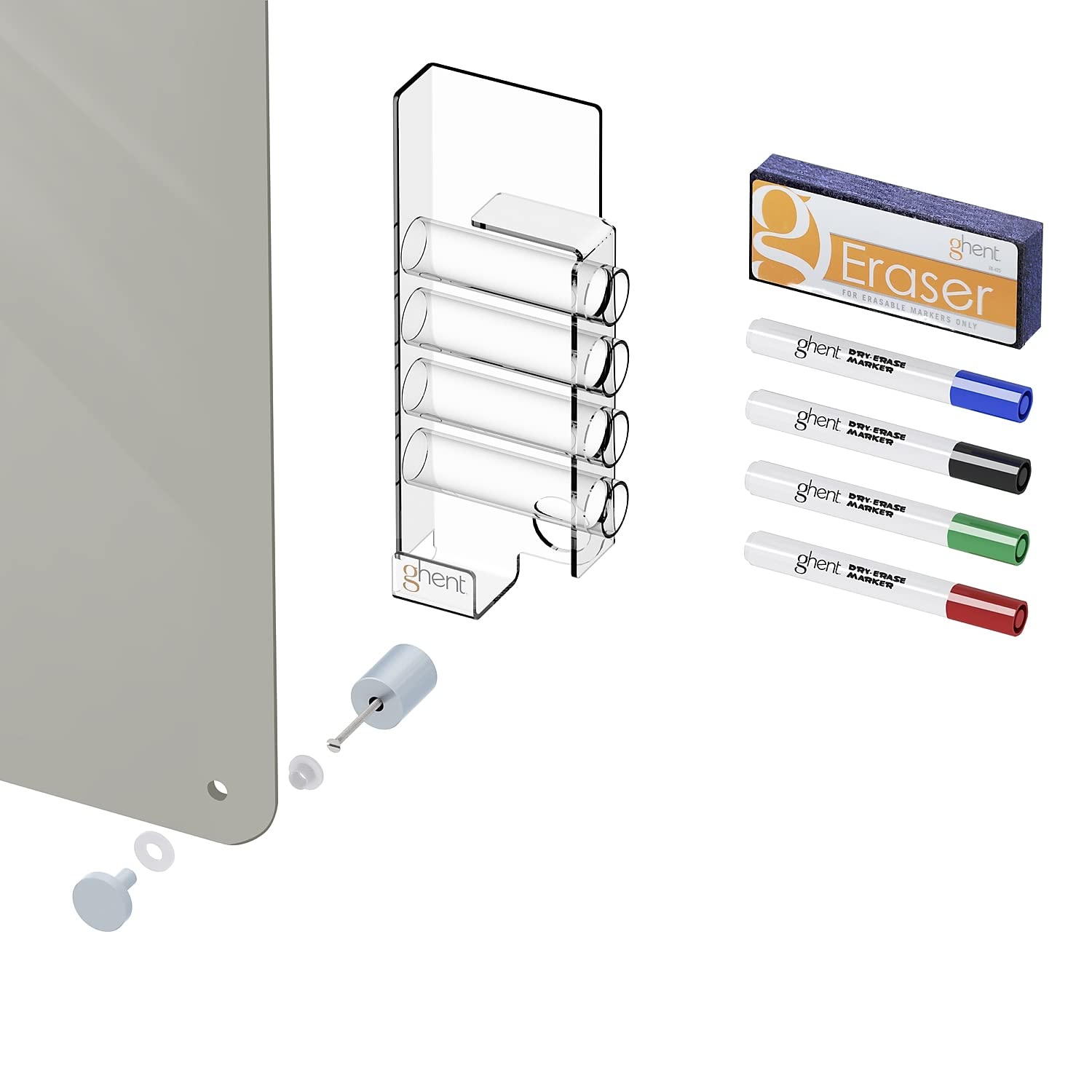 3'x4' Harmony Glass Whiteboard with Radius Corners - Gray Dry Erase Board Includes 4 Markers & Eraser - Perfect for Office, Classroom, or Home Use