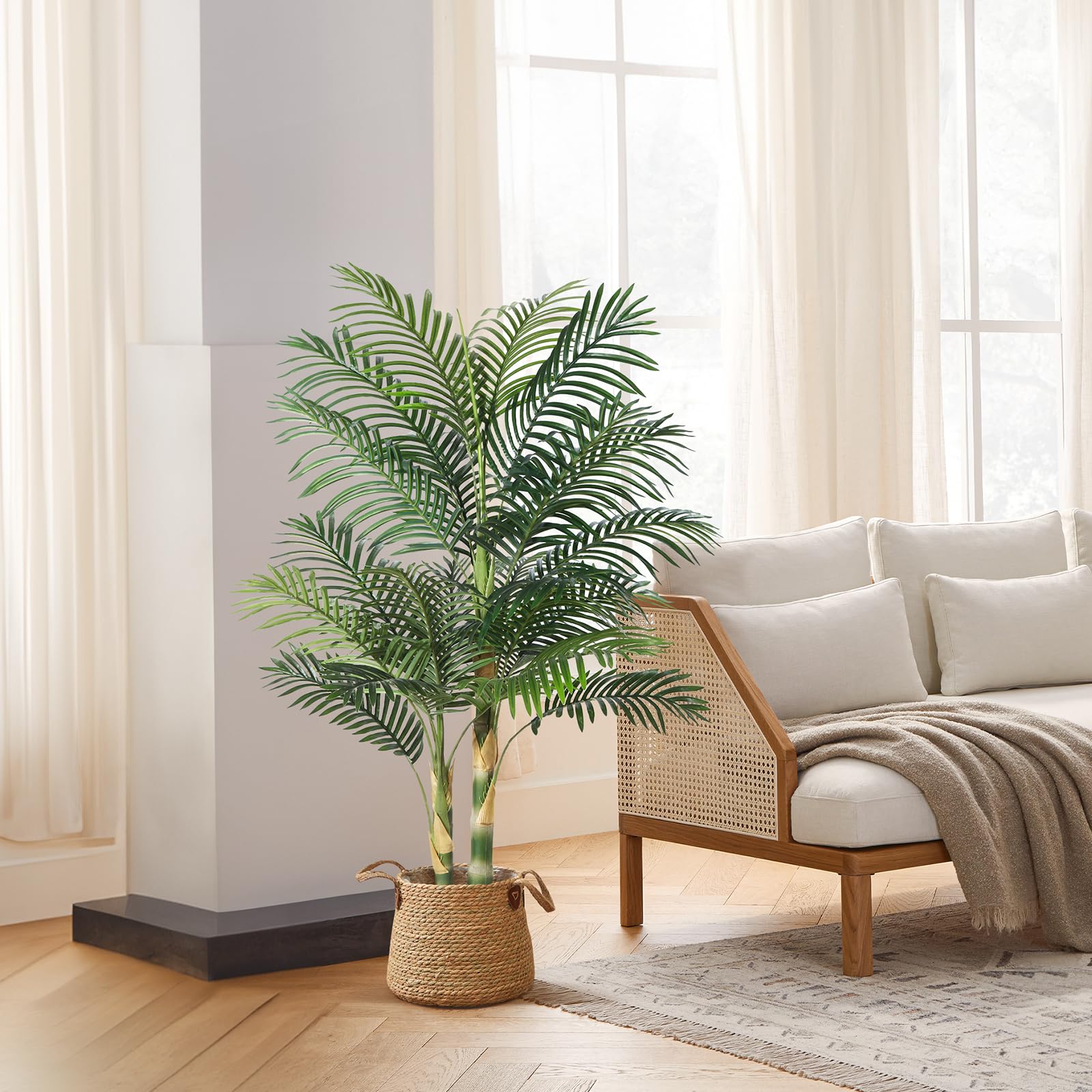 Kazeila 5FT Artificial Golden Cane Palm Tree - Realistic Fake Indoor Plant with Dense Foliage - Home Office Decor - Perfect for Living Room, Bedroom & Balcony Decoration
