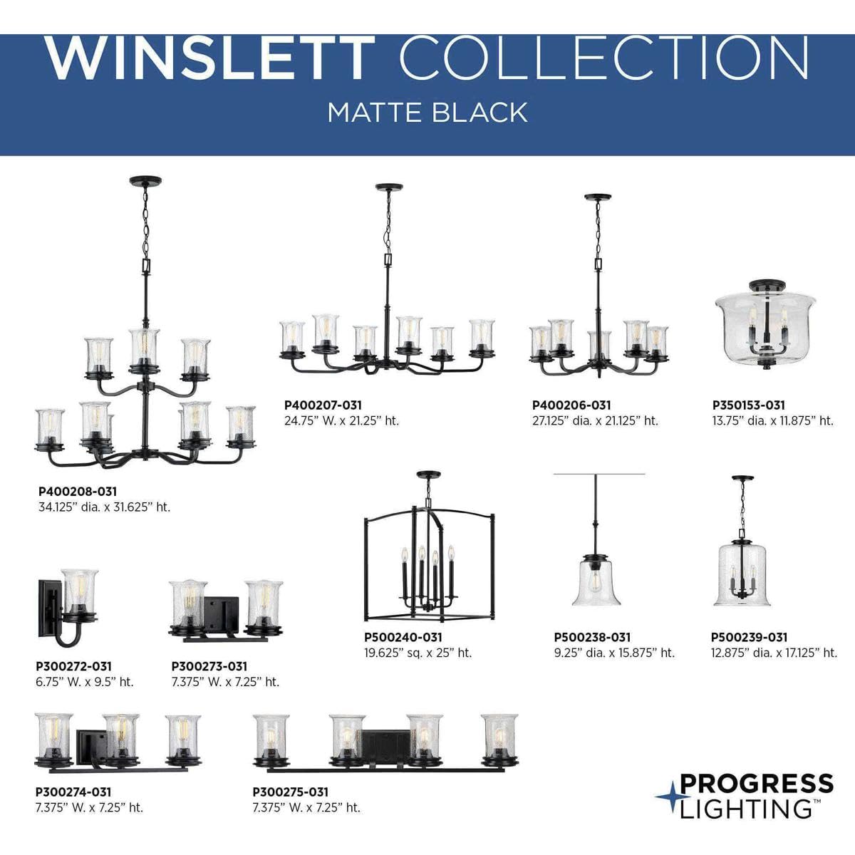 Progress Lighting Winslett Collection 3-Light Coastal Bath Vanity Light - Clear Seeded Glass with Matte Black Finish | Perfect for Beach House, Farmhouse & Coastal Style Bathrooms