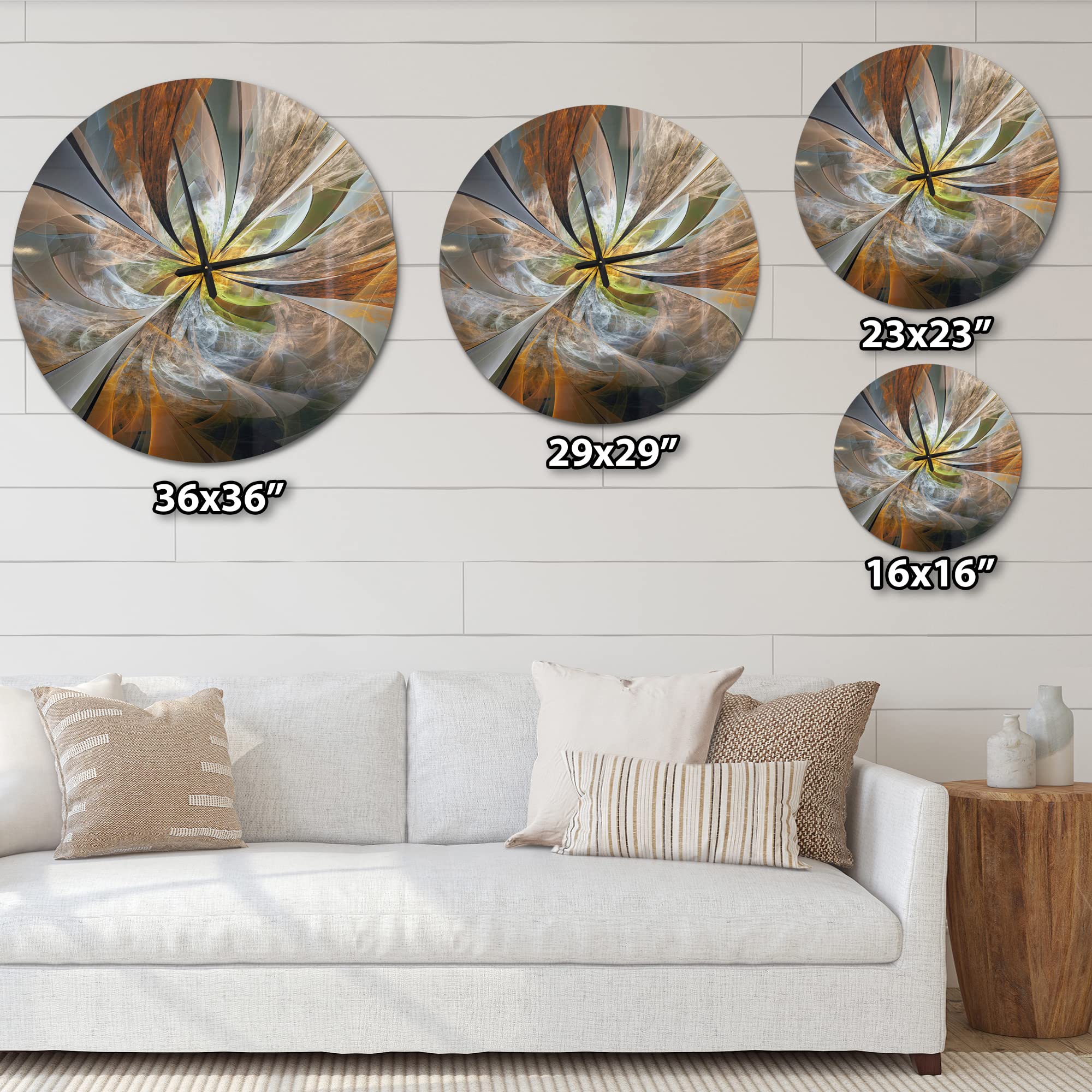 Symmetrical Brown Fractal Flower Wall Clock - Modern Decorative Clock for Home, Bedroom, Bathroom, Office & Living Room | Perfect for Boho Decor, Minimalist Spaces & Unique Wall Art