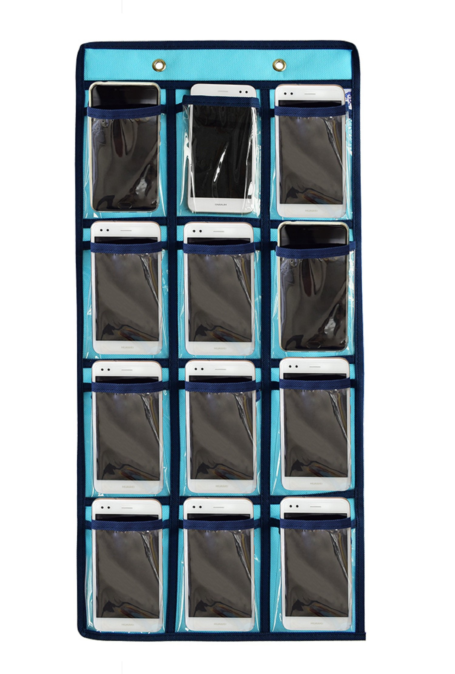 NIMES Over The Door Organizer with 12 Clear Pockets - Hanging Closet Storage for Underwear, Socks, Jewelry & Accessories - Perfect for Dorm, Classroom, Office & Home Organization (Blue)