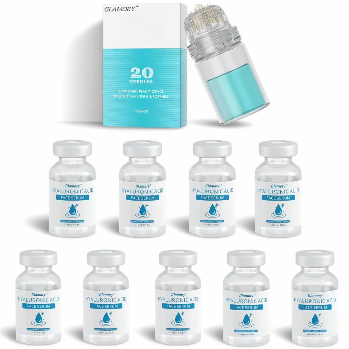 Glamory Micro Infusion System Kit for Face & Lips - 9 Piece At-Home Derma Roller Set with Nano Needles | Anti-Aging Skincare, Wrinkle Reduction & Hydration Treatment | Perfect for Home Spa & Self-Care Routine