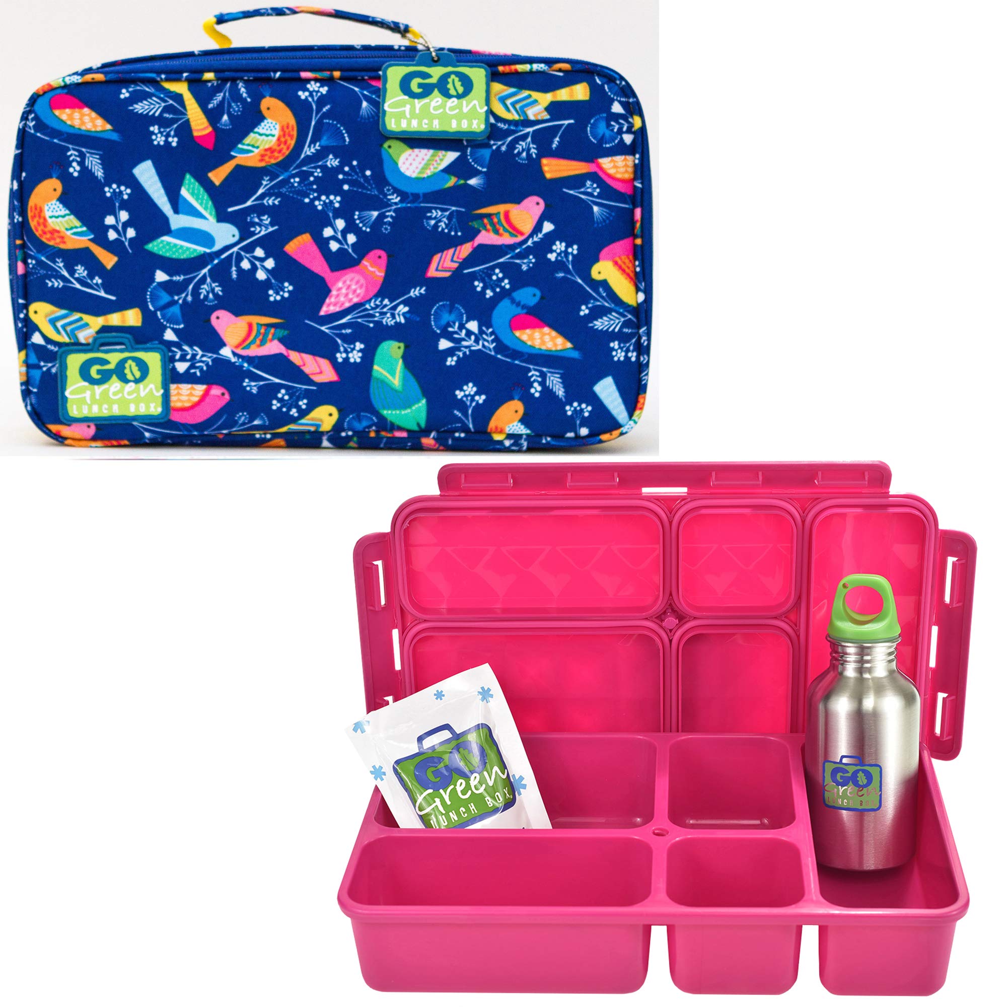 Eco-Friendly Insulated Lunch Box Set - Leakproof 5-Compartment Bento Box for Kids, Women & Adults | Includes Insulated Bag, Beverage Bottle & Gel Ice Pack (Tweety Design) | Perfect for School, Work & Picnics
